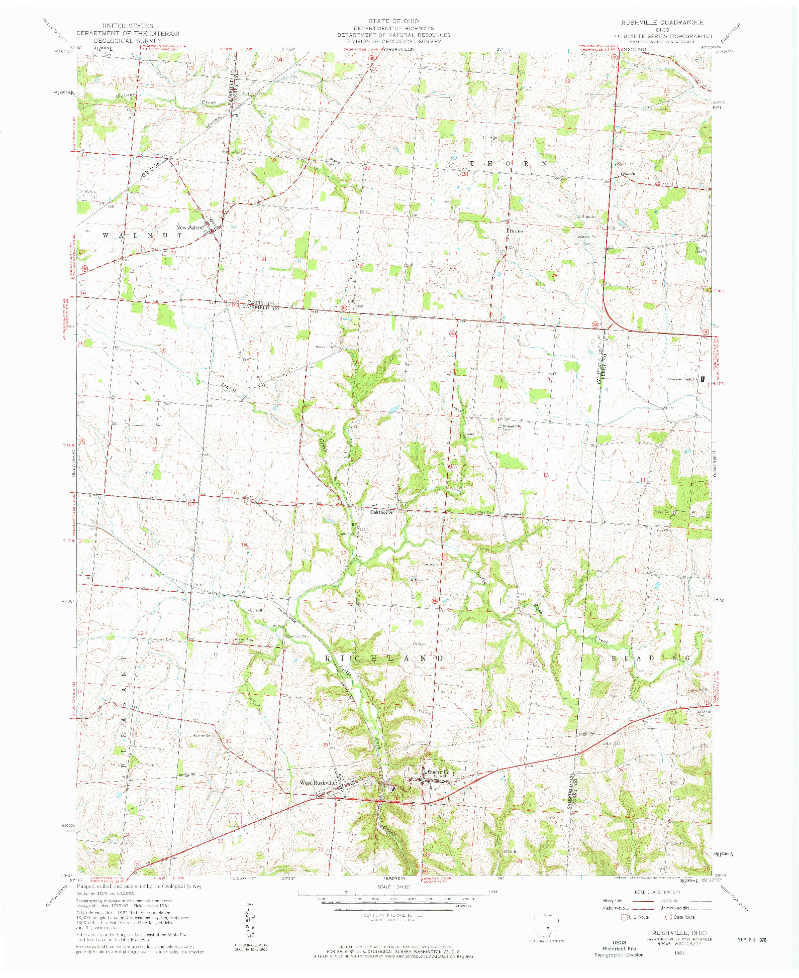 USGS 1:24000-SCALE QUADRANGLE FOR RUSHVILLE, OH 1961