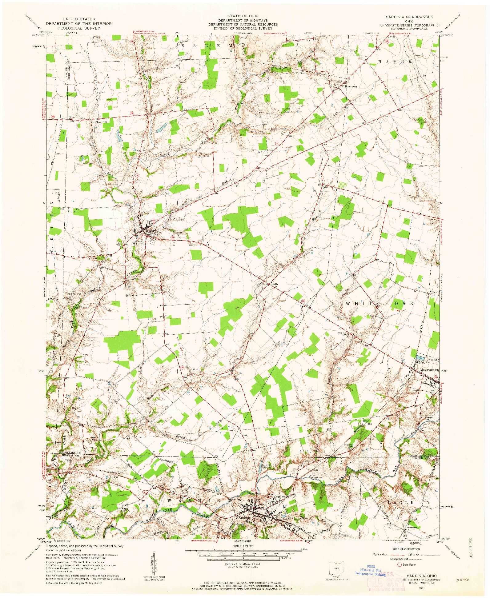 USGS 1:24000-SCALE QUADRANGLE FOR SARDINIA, OH 1961