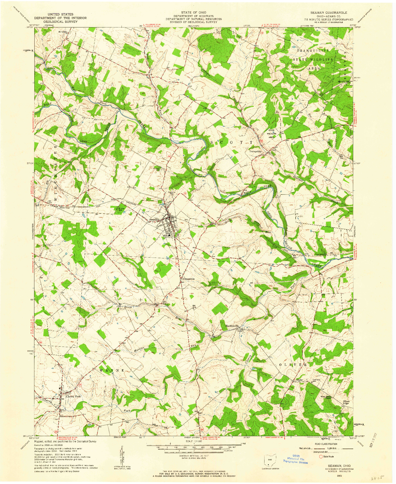 USGS 1:24000-SCALE QUADRANGLE FOR SEAMAN, OH 1961