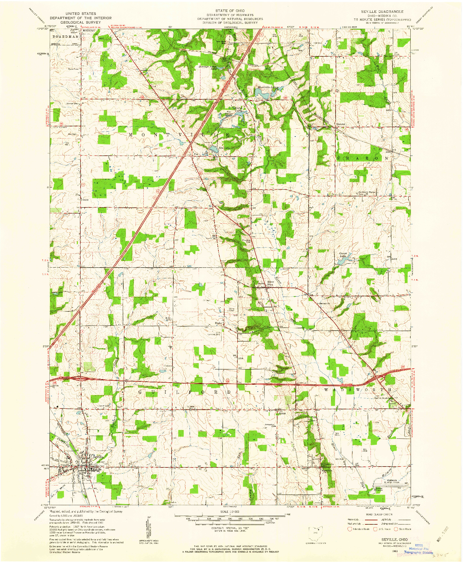 USGS 1:24000-SCALE QUADRANGLE FOR SEVILLE, OH 1961