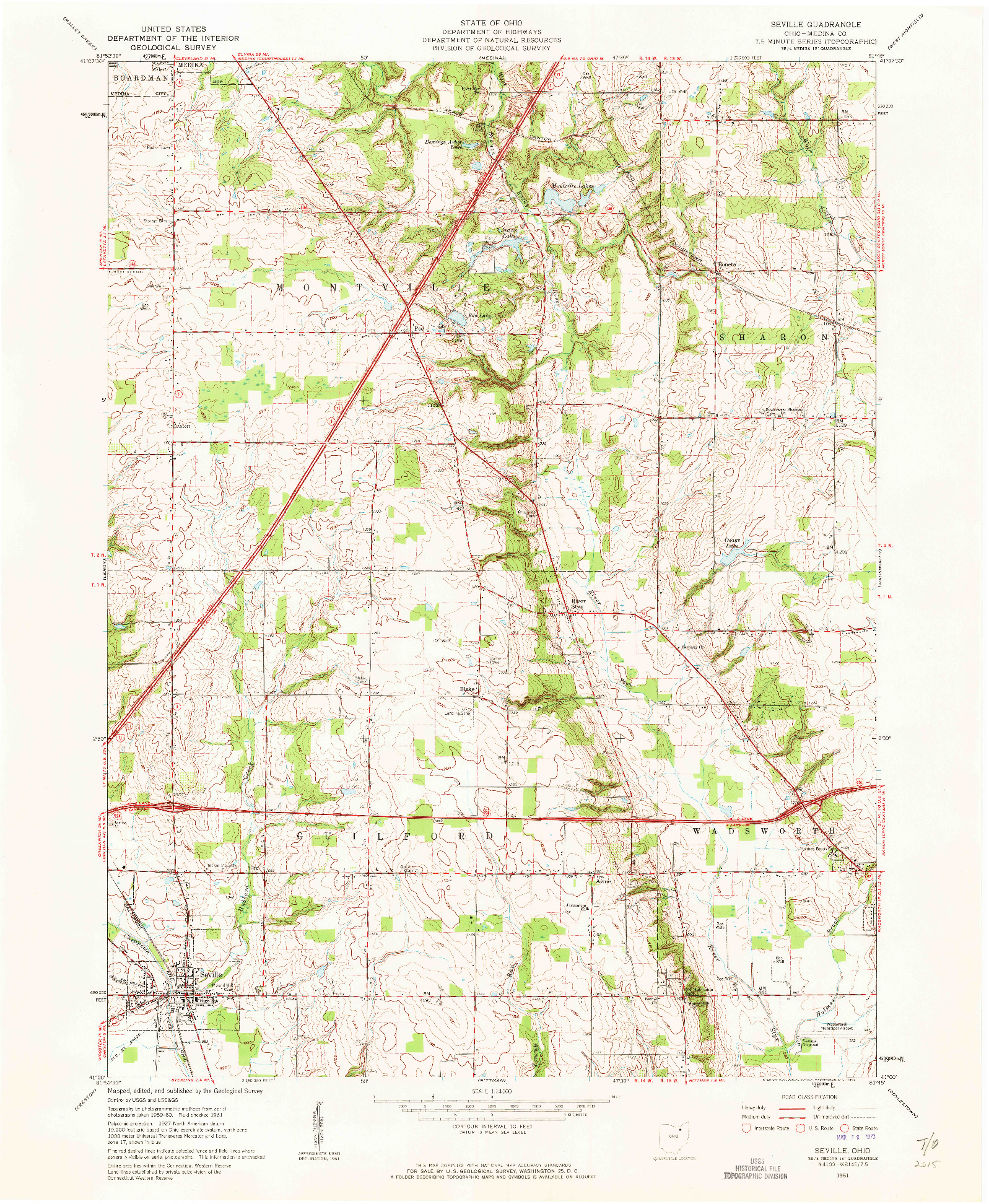 USGS 1:24000-SCALE QUADRANGLE FOR SEVILLE, OH 1961