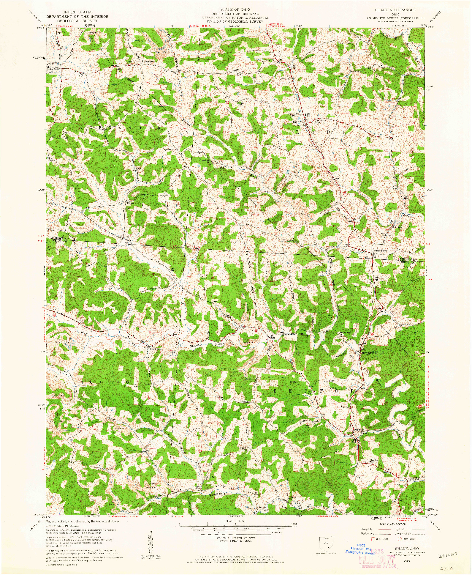 USGS 1:24000-SCALE QUADRANGLE FOR SHADE, OH 1960