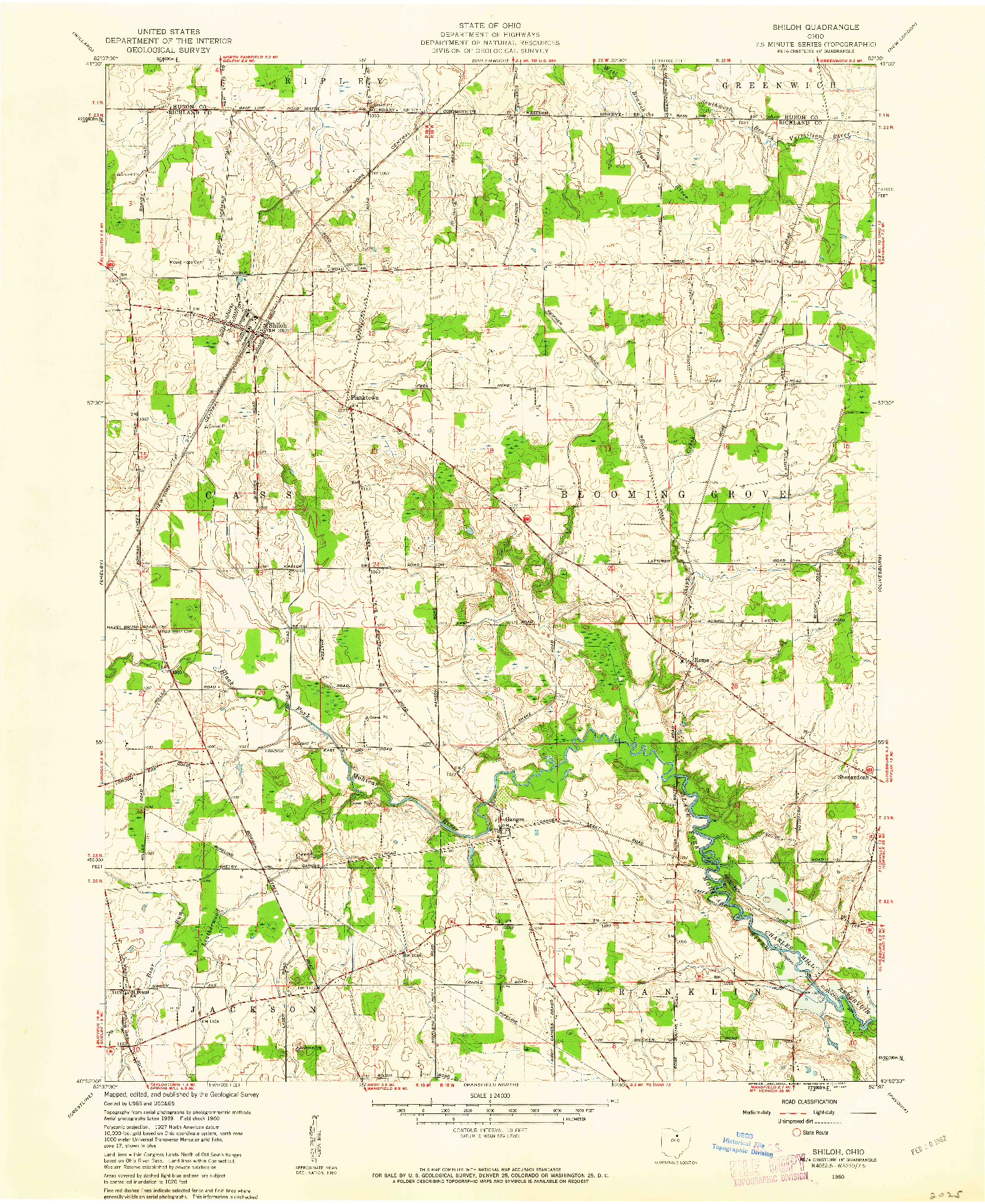 USGS 1:24000-SCALE QUADRANGLE FOR SHILOH, OH 1960