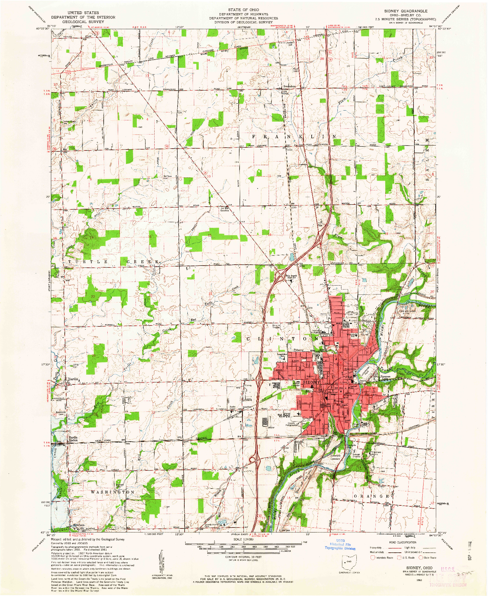 USGS 1:24000-SCALE QUADRANGLE FOR SIDNEY, OH 1961