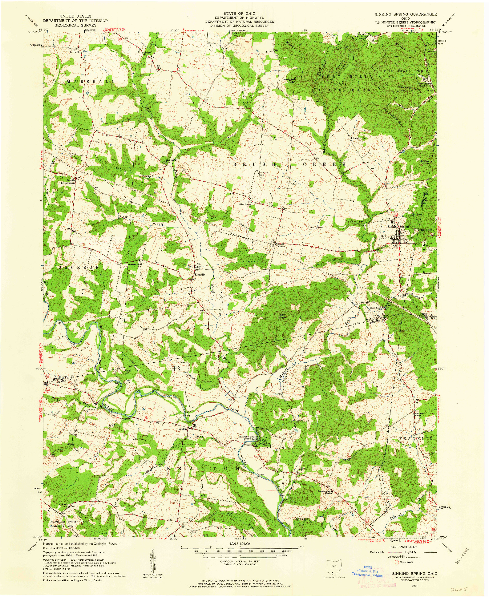 USGS 1:24000-SCALE QUADRANGLE FOR SINKING SPRING, OH 1961