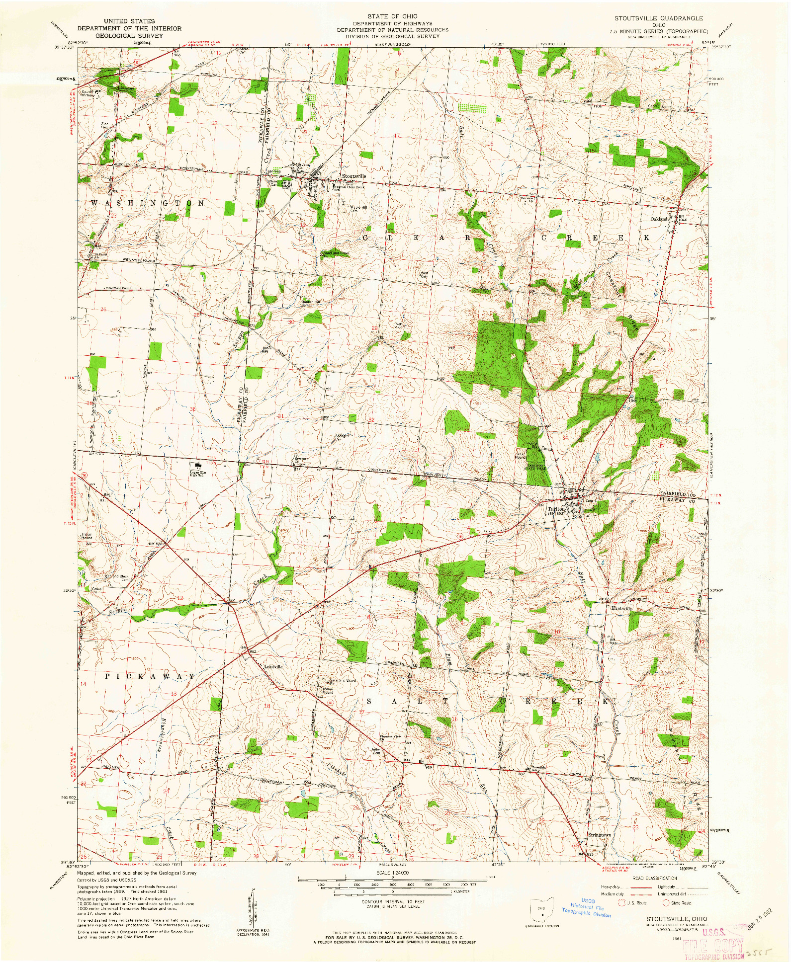 USGS 1:24000-SCALE QUADRANGLE FOR STOUTSVILLE, OH 1961