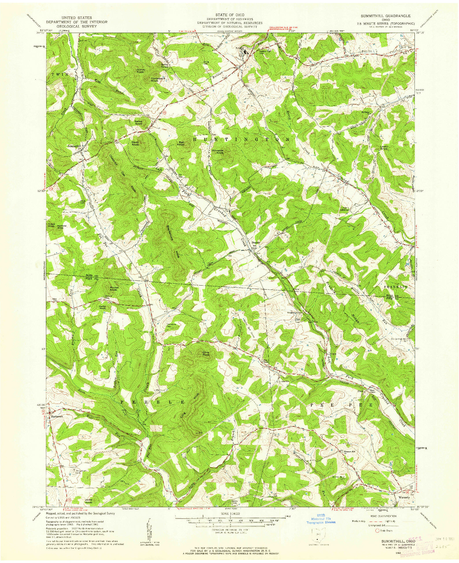 USGS 1:24000-SCALE QUADRANGLE FOR SUMMITHILL, OH 1961