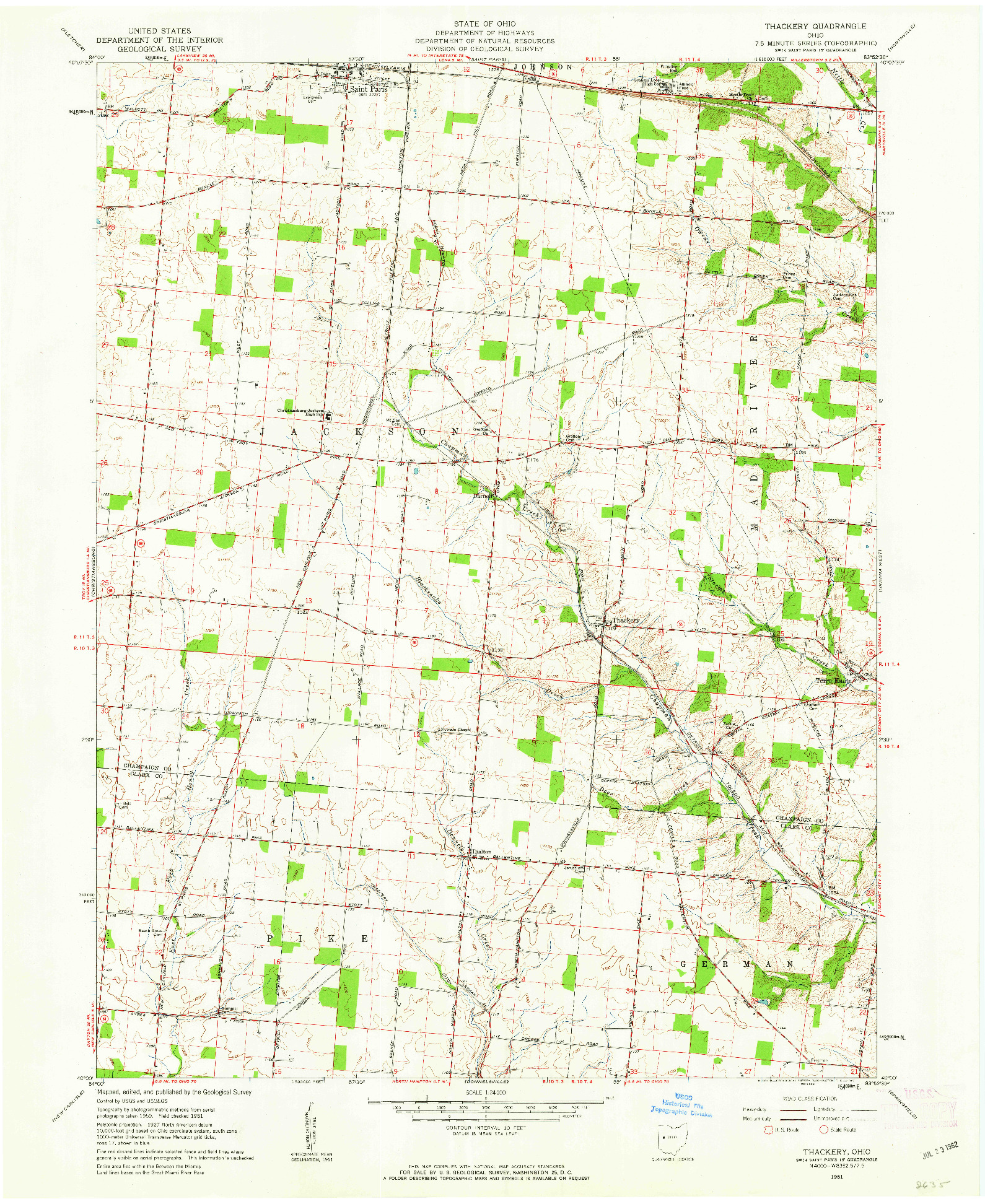USGS 1:24000-SCALE QUADRANGLE FOR THACKERY, OH 1961