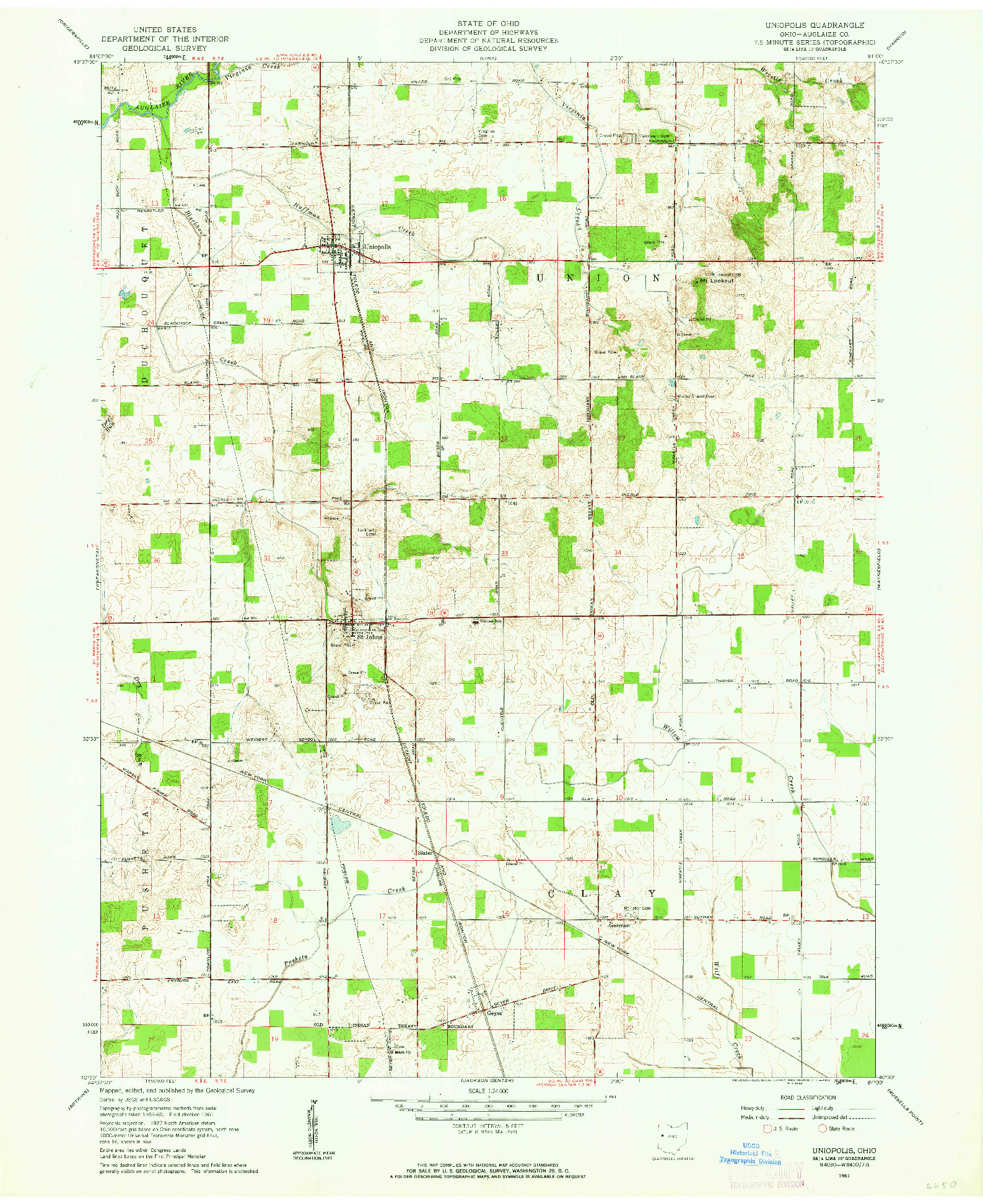 USGS 1:24000-SCALE QUADRANGLE FOR UNIOPOLIS, OH 1961