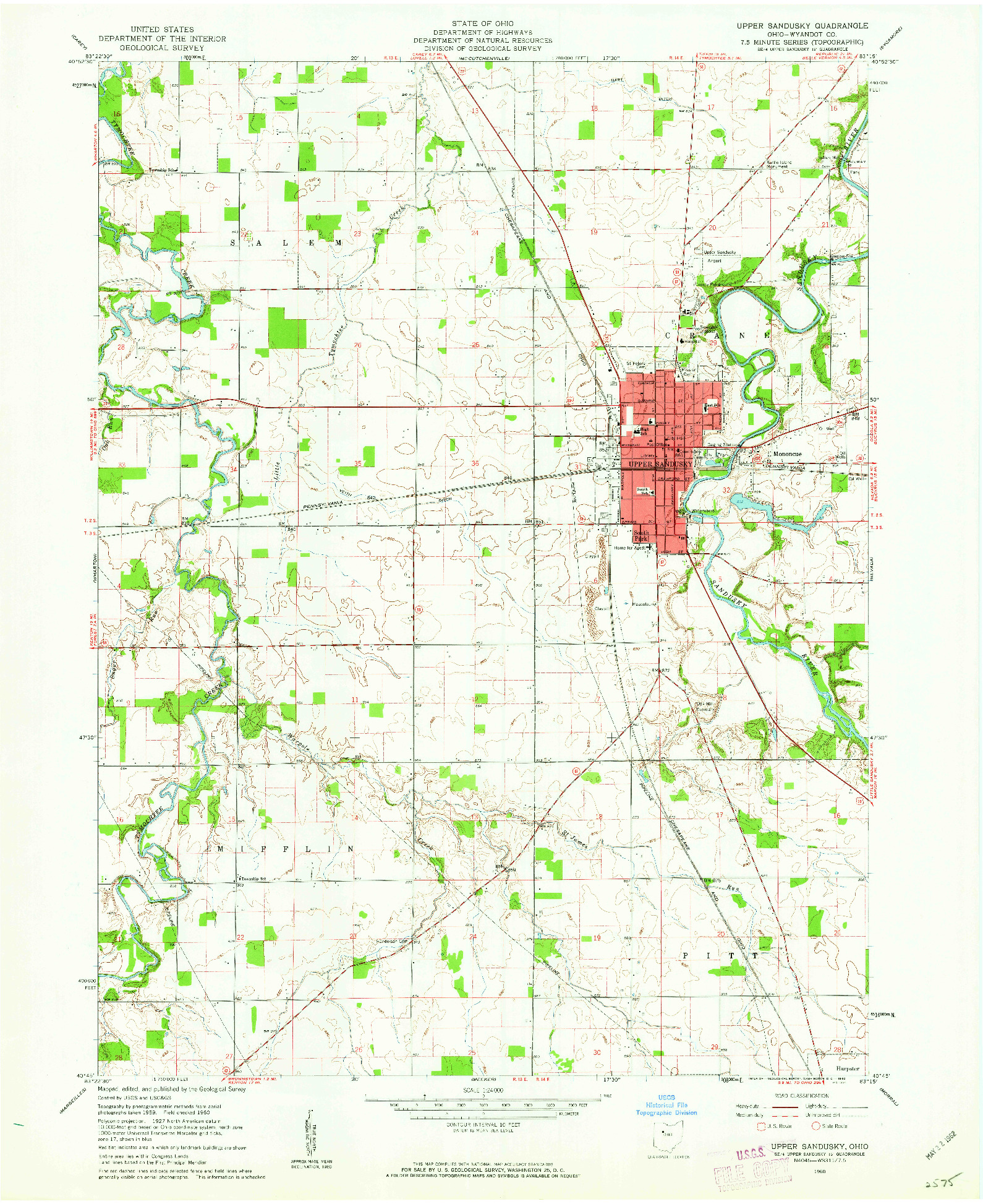 USGS 1:24000-SCALE QUADRANGLE FOR UPPER SANDUSKY, OH 1960