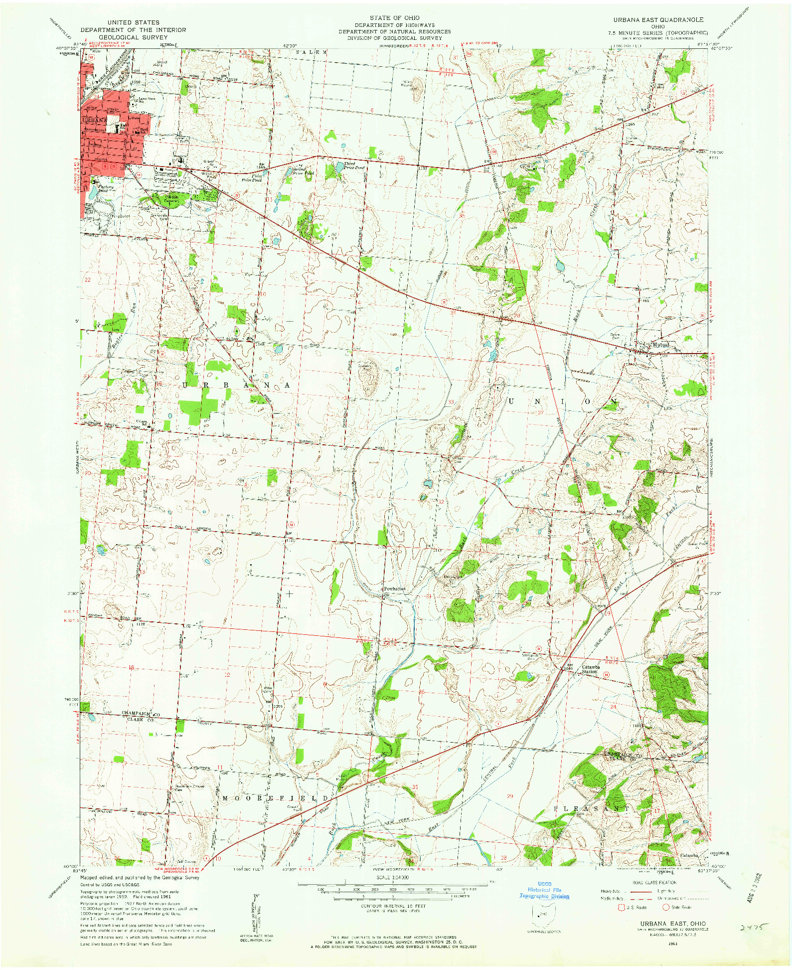 USGS 1:24000-SCALE QUADRANGLE FOR URBANA EAST, OH 1961