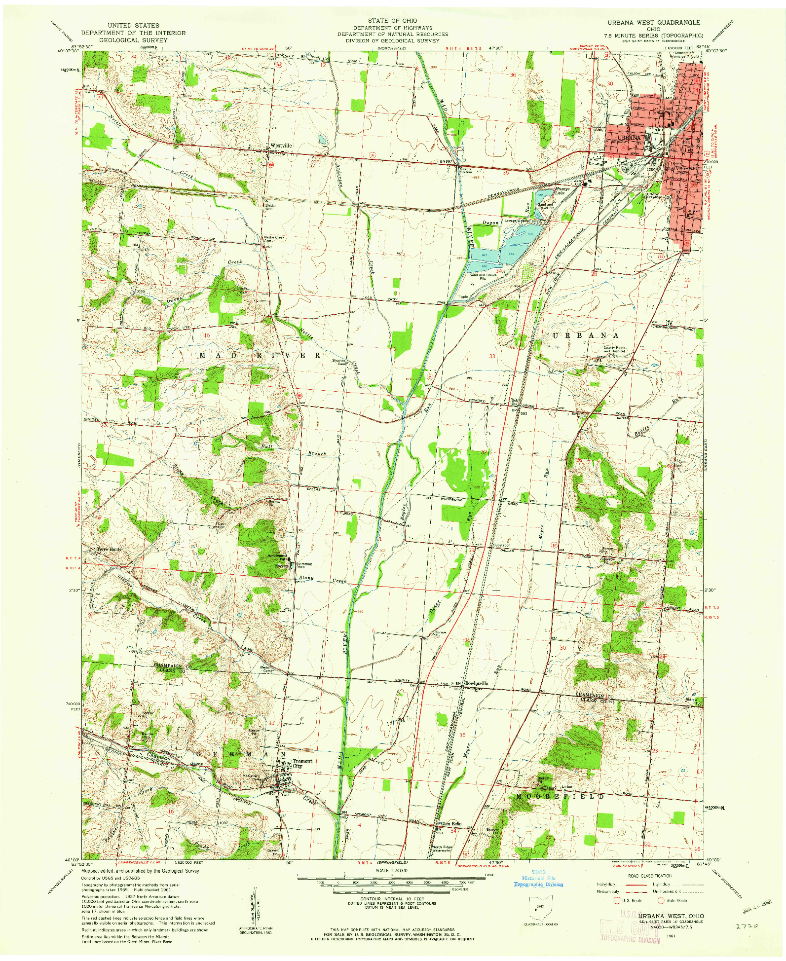 USGS 1:24000-SCALE QUADRANGLE FOR URBANA WEST, OH 1961