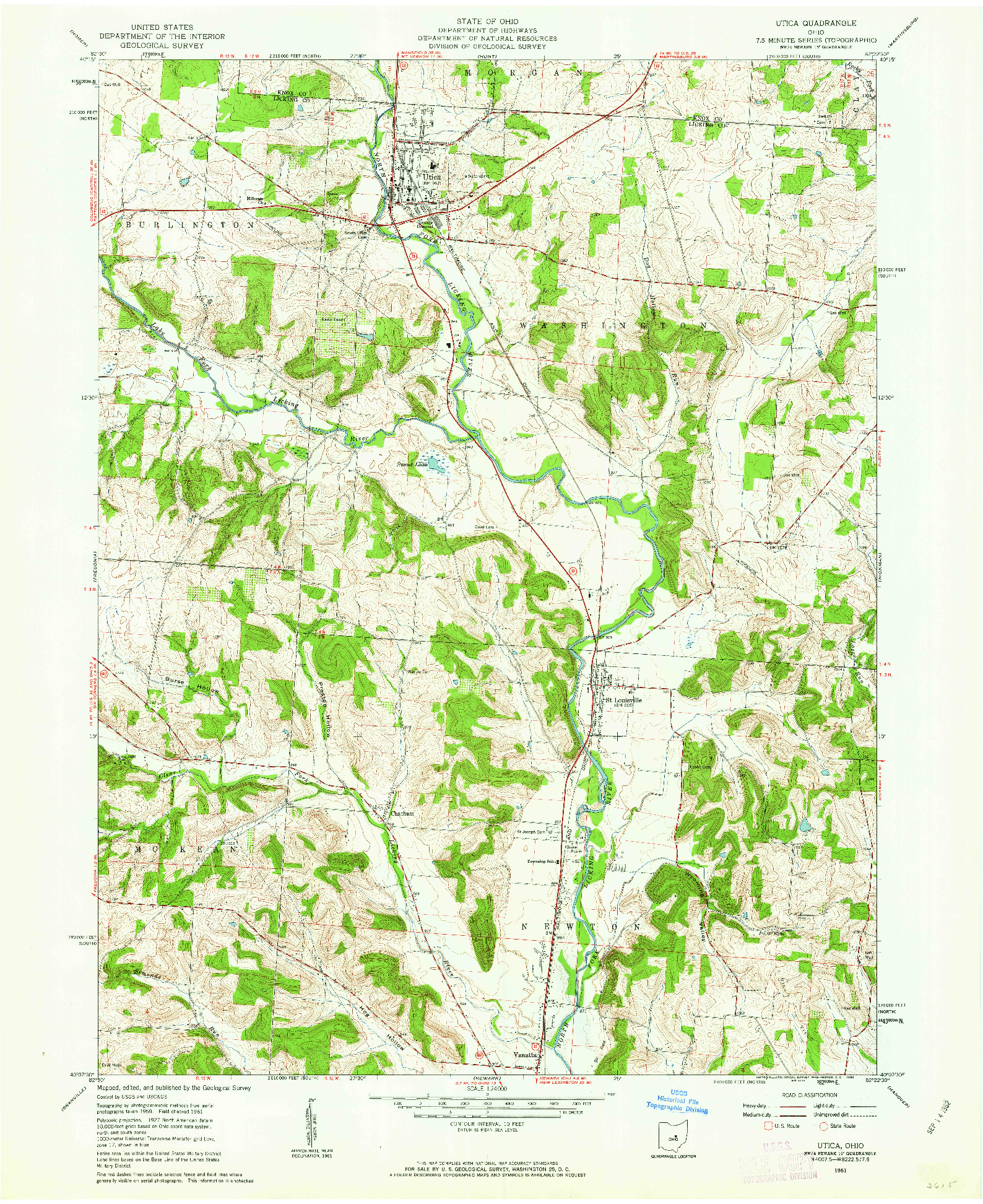 USGS 1:24000-SCALE QUADRANGLE FOR UTICA, OH 1961