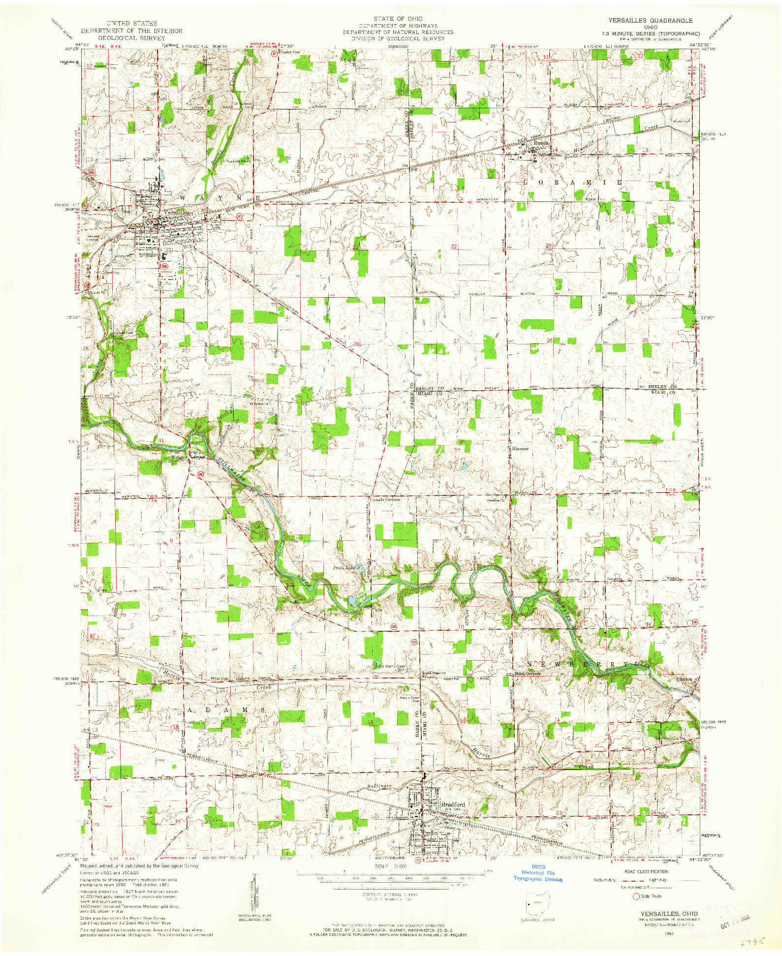 USGS 1:24000-SCALE QUADRANGLE FOR VERSAILLES, OH 1961