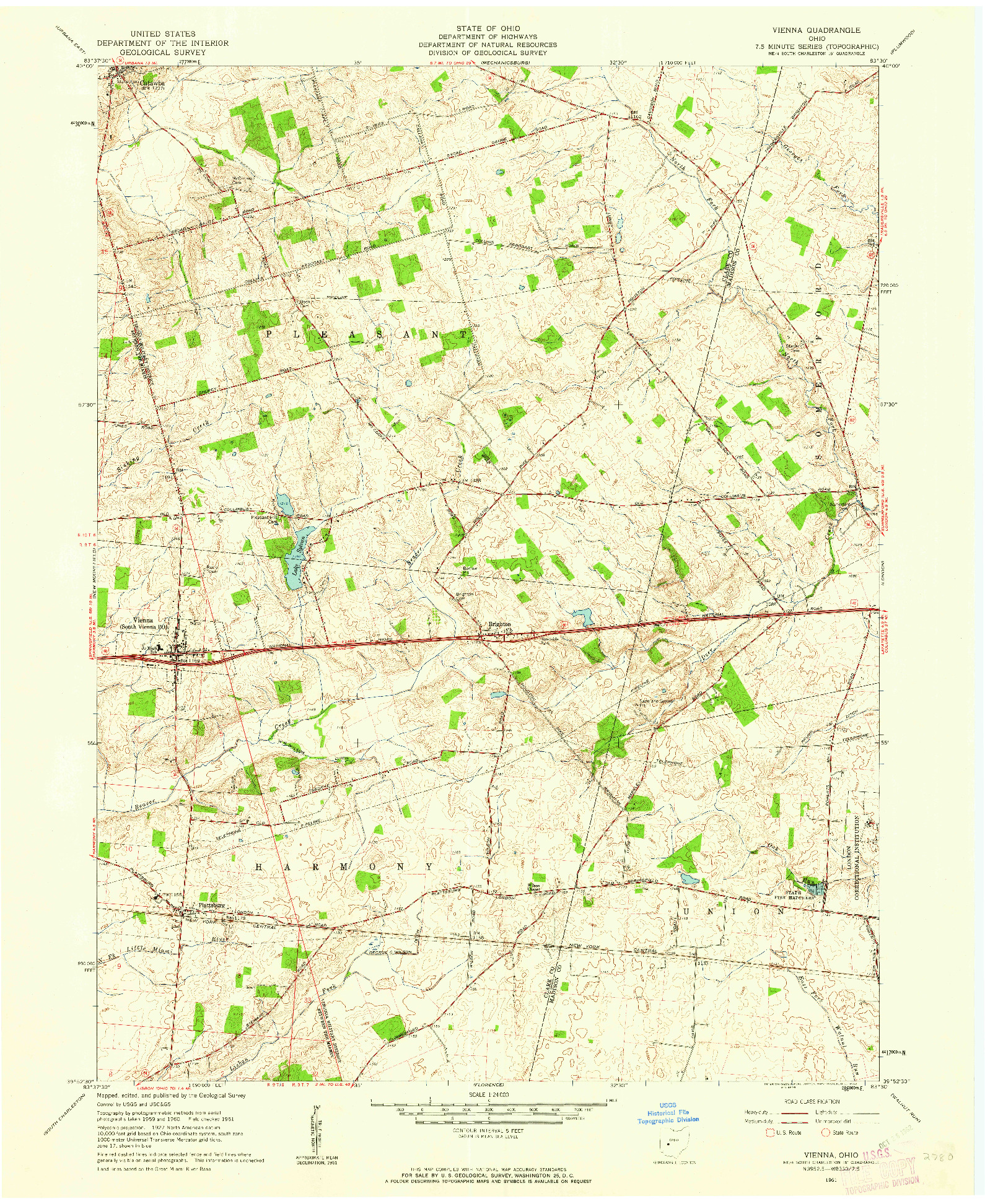 USGS 1:24000-SCALE QUADRANGLE FOR VIENNA, OH 1961