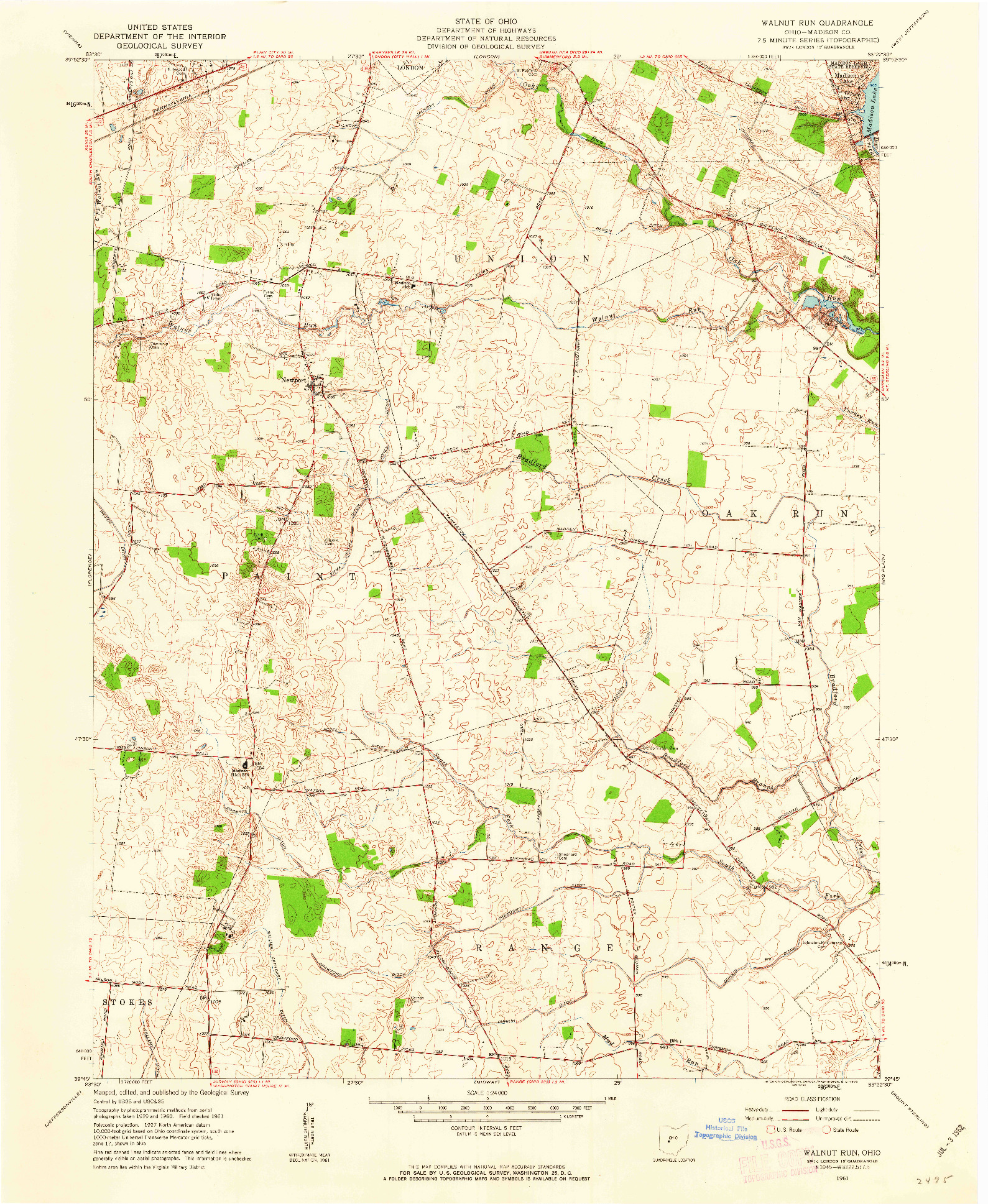 USGS 1:24000-SCALE QUADRANGLE FOR WALNUT RUN, OH 1961