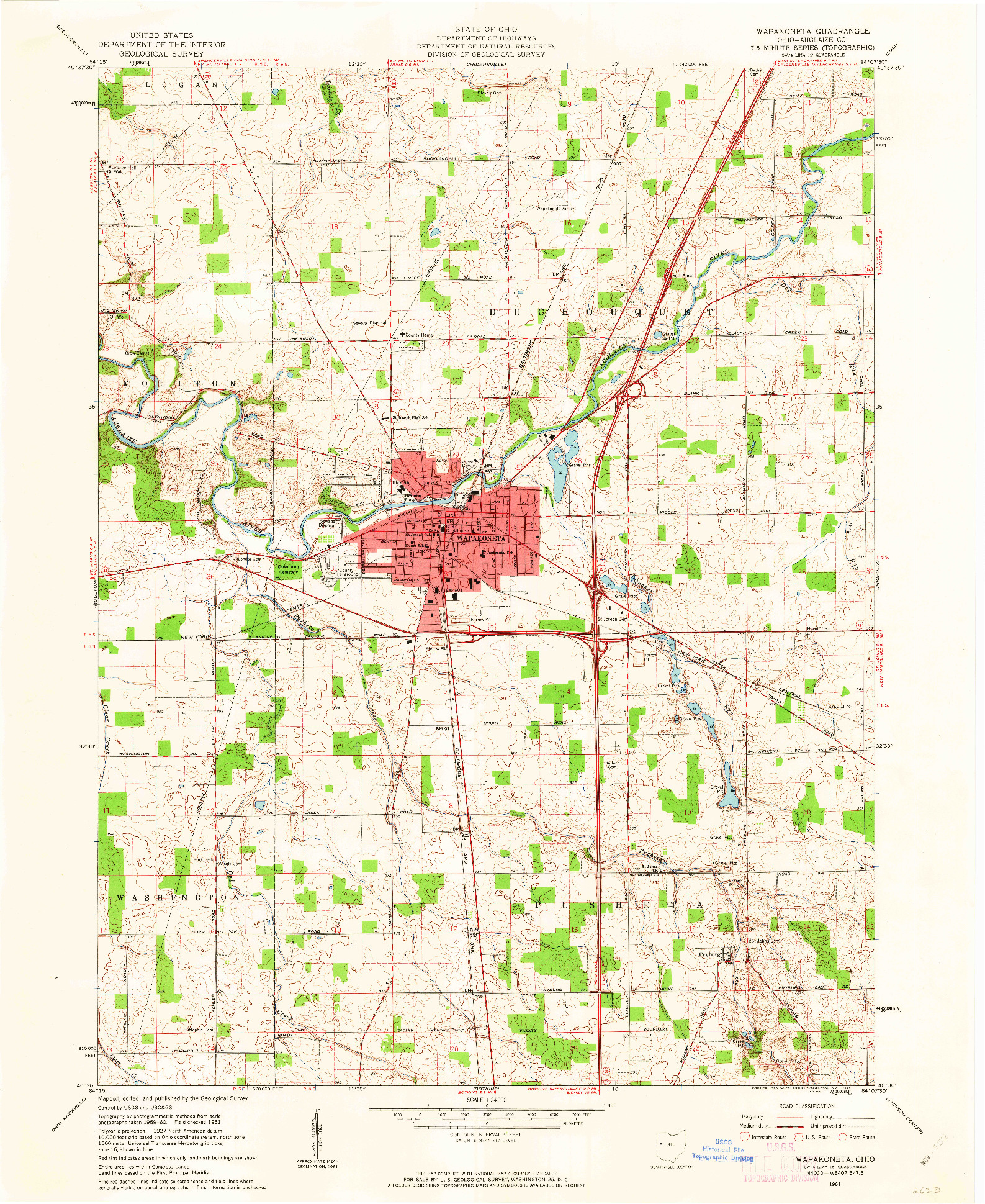 USGS 1:24000-SCALE QUADRANGLE FOR WAPAKONETA, OH 1961