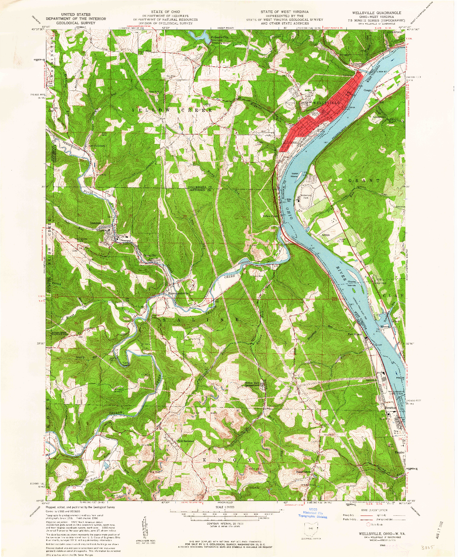 USGS 1:24000-SCALE QUADRANGLE FOR WELLSVILLE, OH 1960