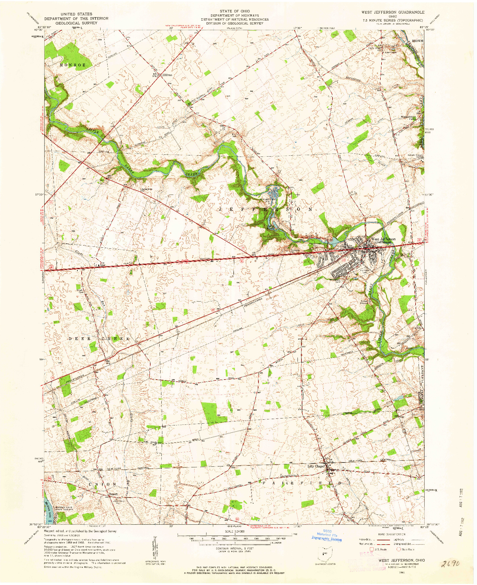 USGS 1:24000-SCALE QUADRANGLE FOR WEST JEFFERSON, OH 1961