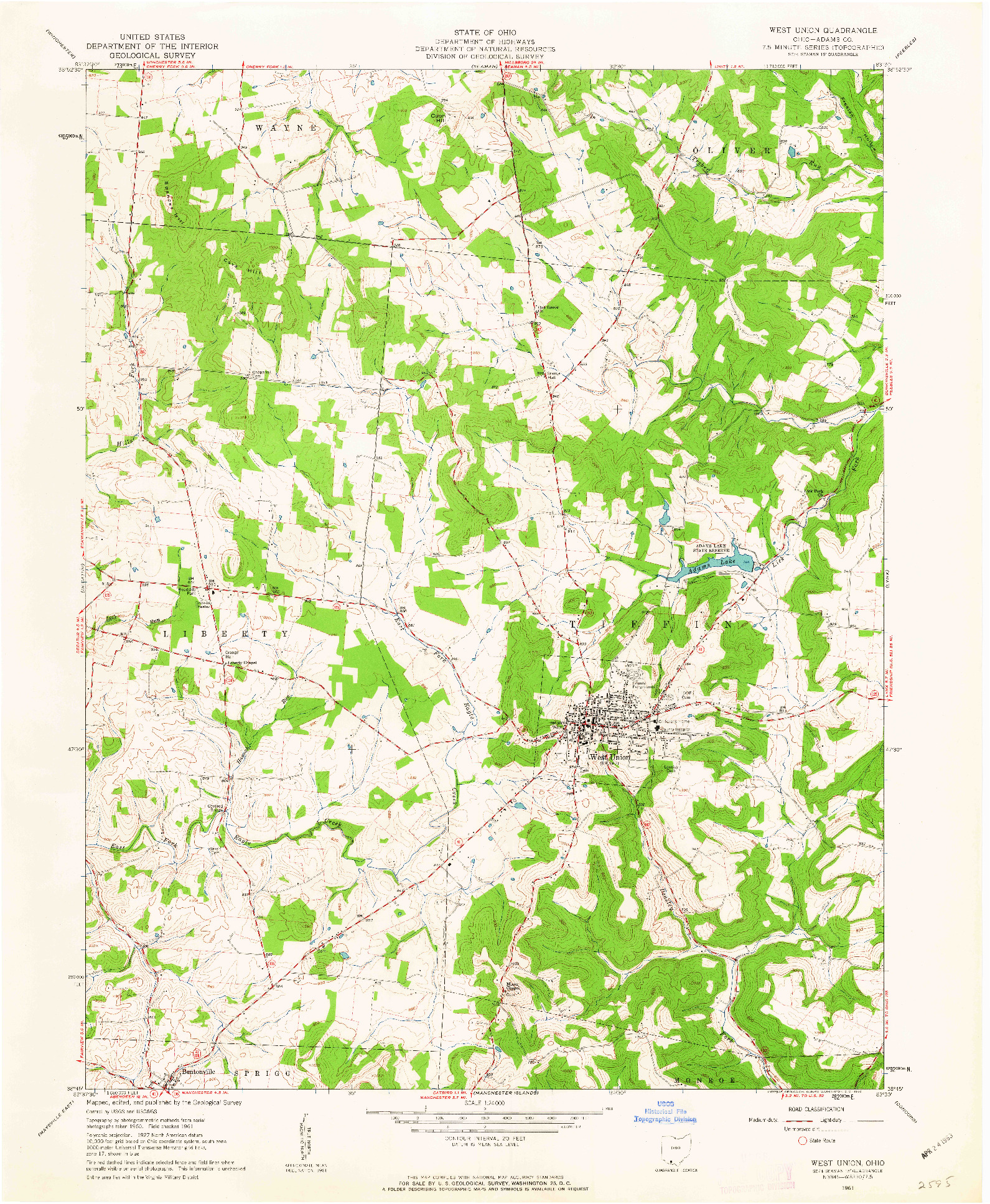 USGS 1:24000-SCALE QUADRANGLE FOR WEST UNION, OH 1961
