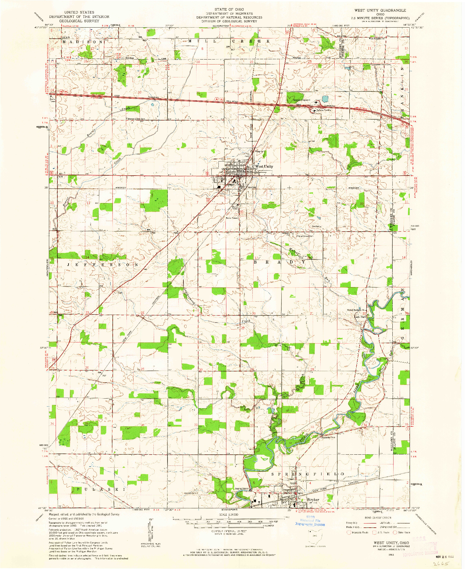 USGS 1:24000-SCALE QUADRANGLE FOR WEST UNITY, OH 1961
