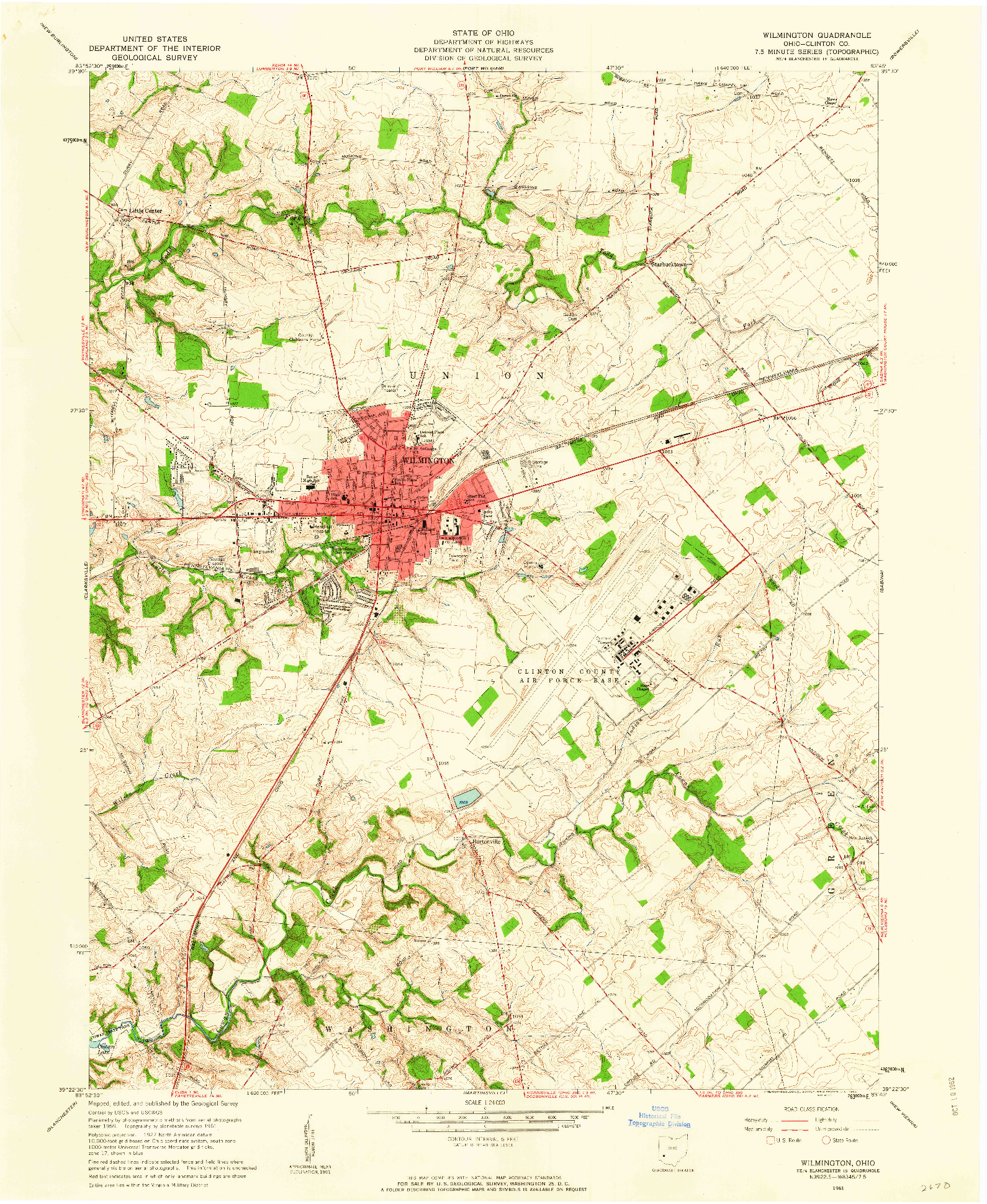 USGS 1:24000-SCALE QUADRANGLE FOR WILMINGTON, OH 1961