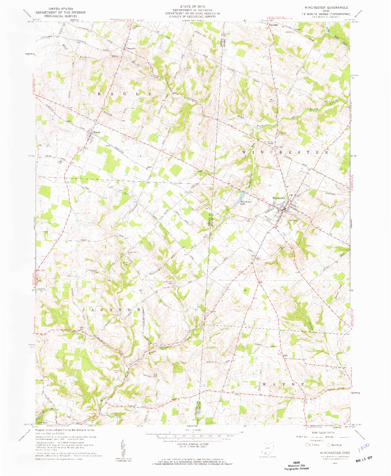 USGS 1:24000-SCALE QUADRANGLE FOR WINCHESTER, OH 1961