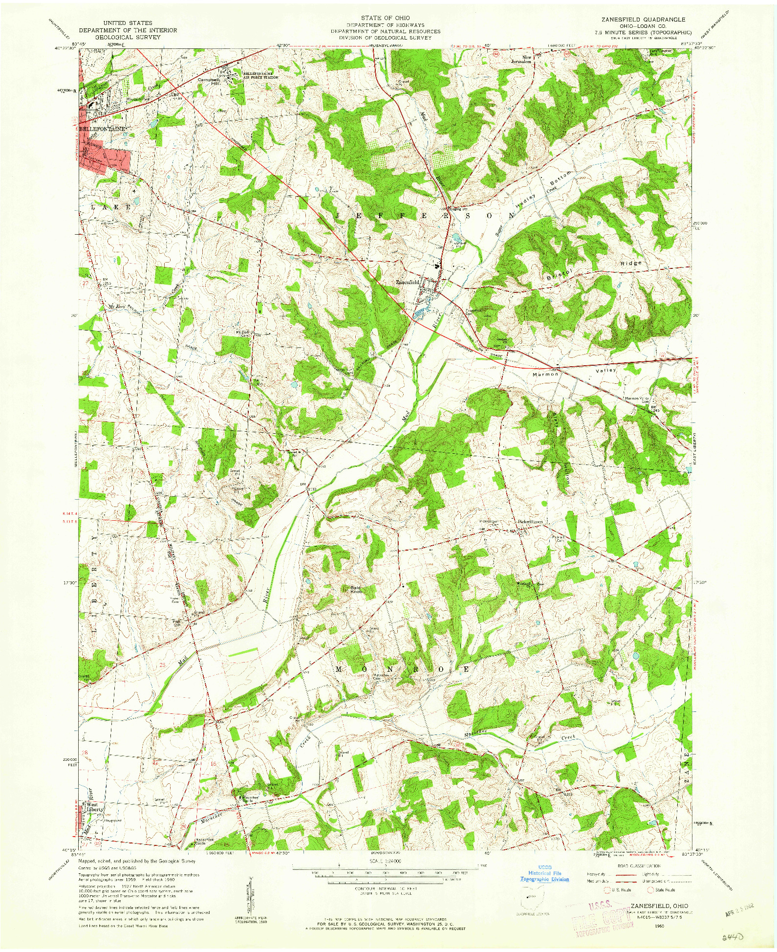 USGS 1:24000-SCALE QUADRANGLE FOR ZANESFIELD, OH 1960