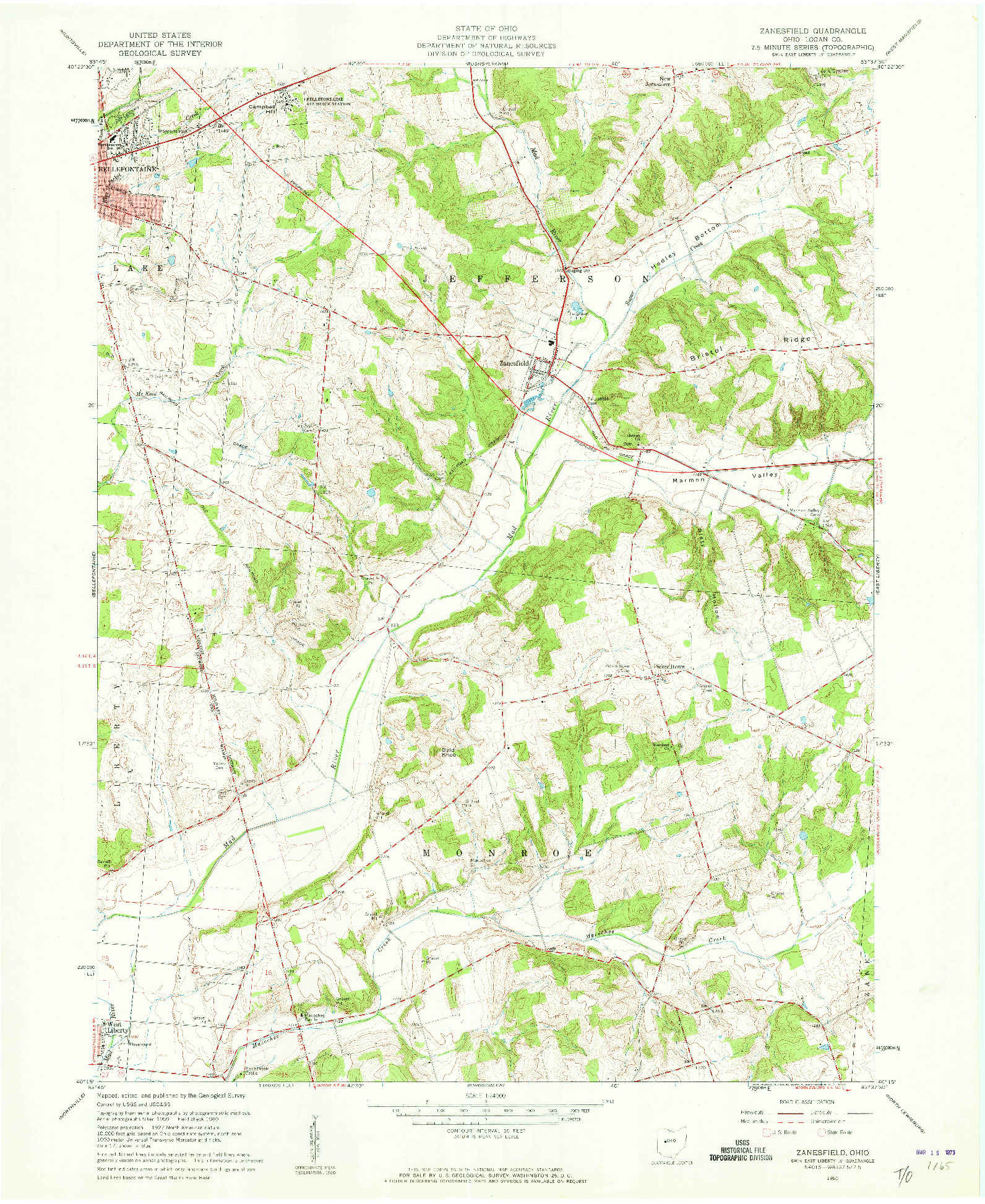 USGS 1:24000-SCALE QUADRANGLE FOR ZANESFIELD, OH 1960