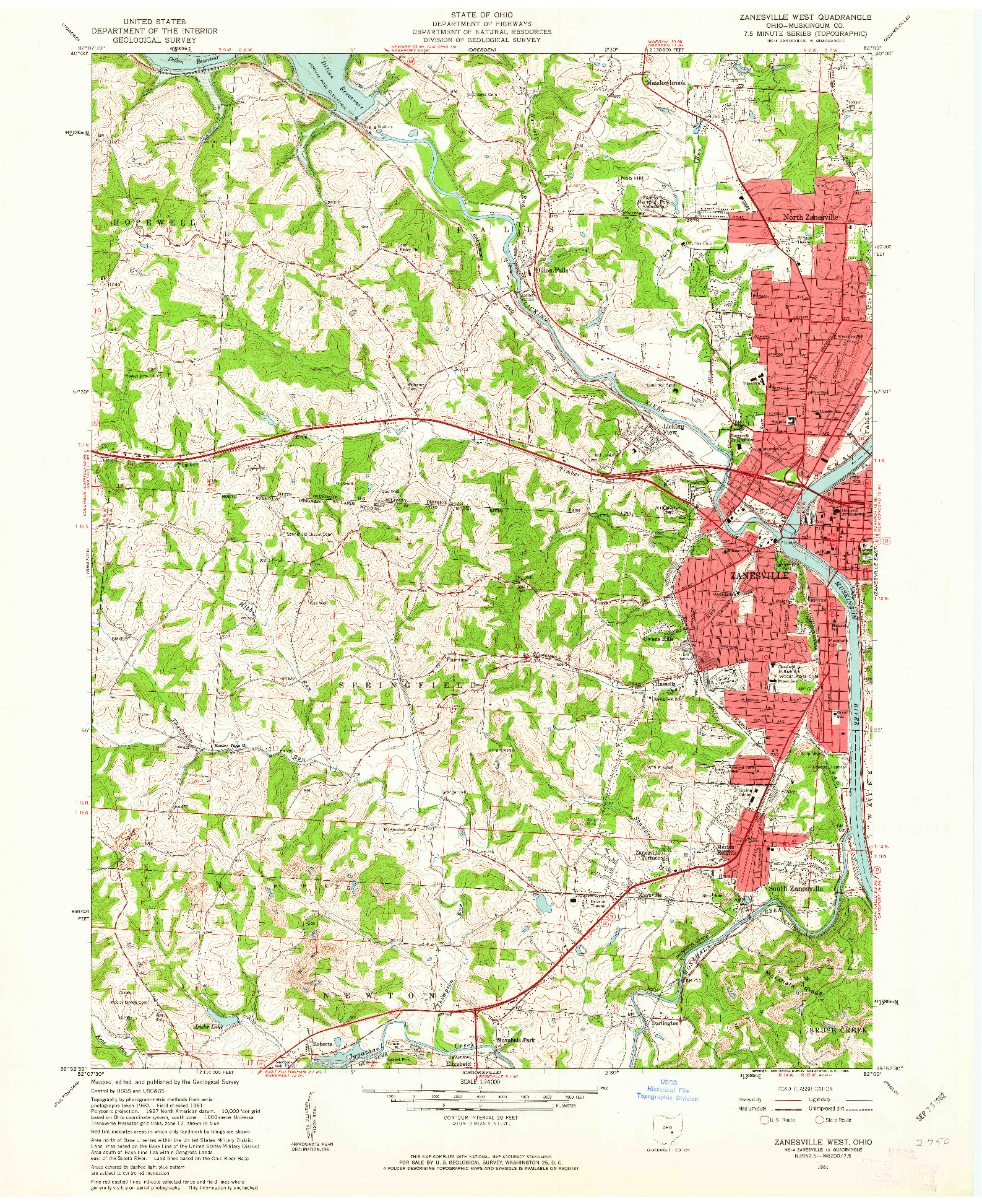 USGS 1:24000-SCALE QUADRANGLE FOR ZANESVILLE WEST, OH 1961