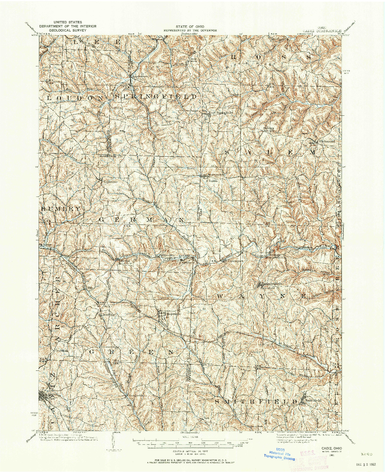 USGS 1:62500-SCALE QUADRANGLE FOR CADIZ, OH 1901