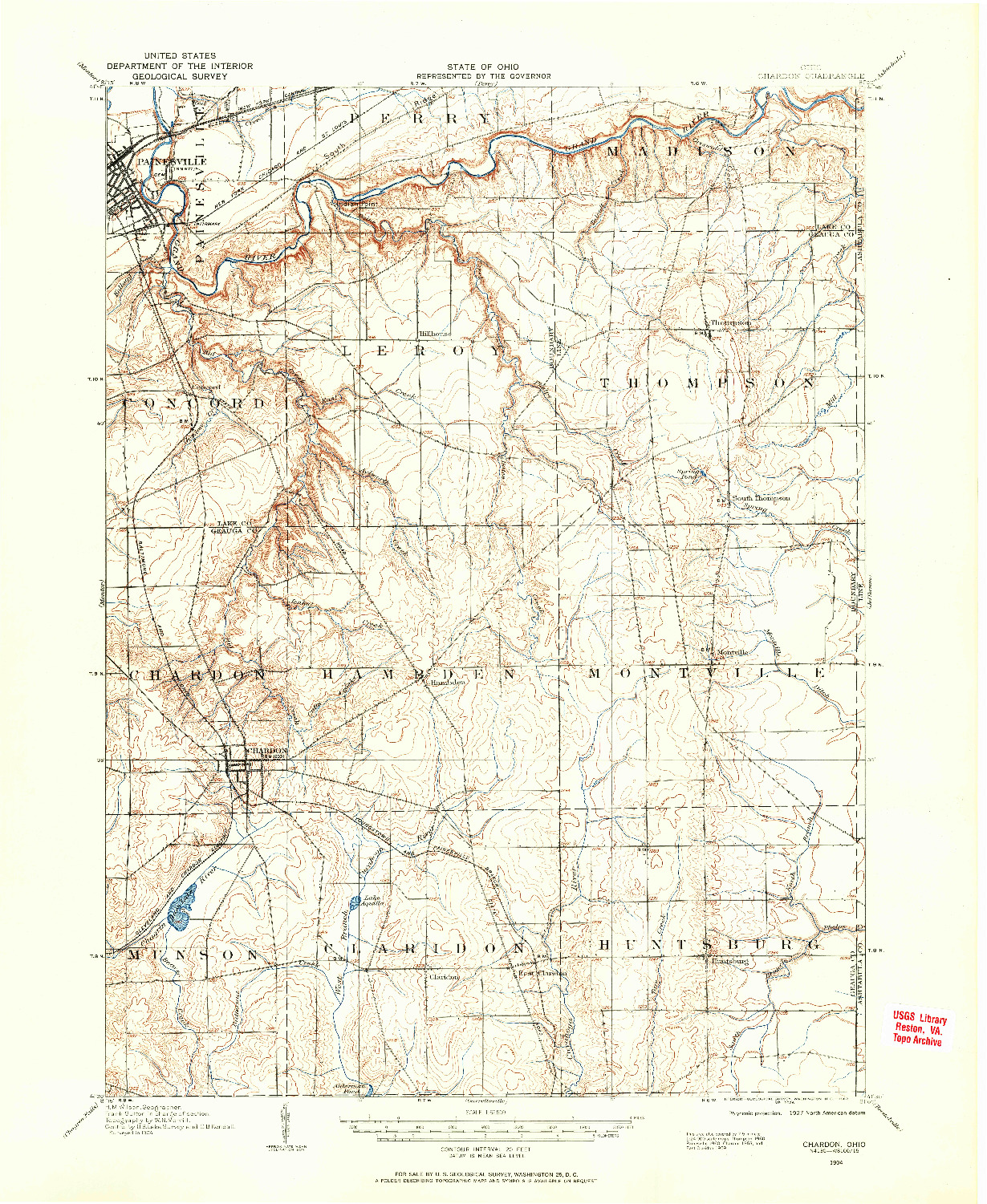 USGS 1:62500-SCALE QUADRANGLE FOR CHARDON, OH 1904