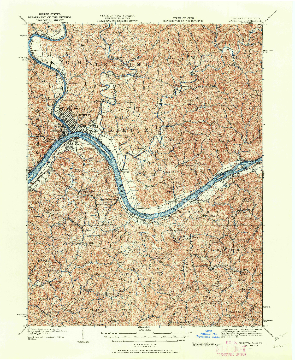 USGS 1:62500-SCALE QUADRANGLE FOR MARIETTA, OH 1924