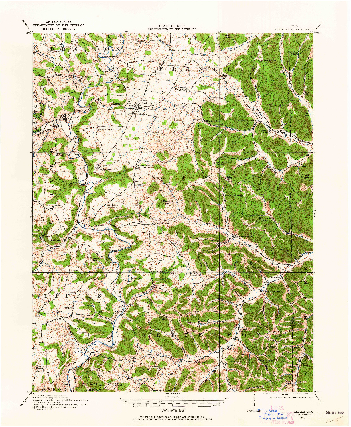 USGS 1:62500-SCALE QUADRANGLE FOR PEEBLES, OH 1916