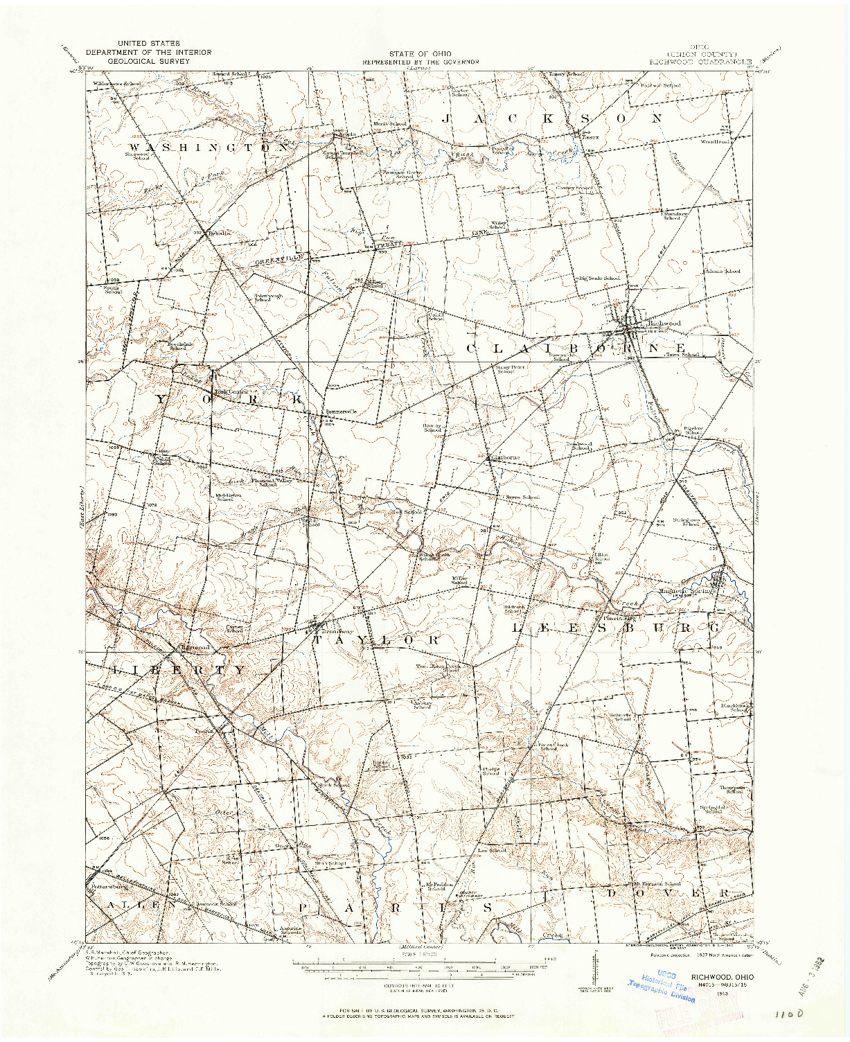 USGS 1:62500-SCALE QUADRANGLE FOR RICHWOOD, OH 1913
