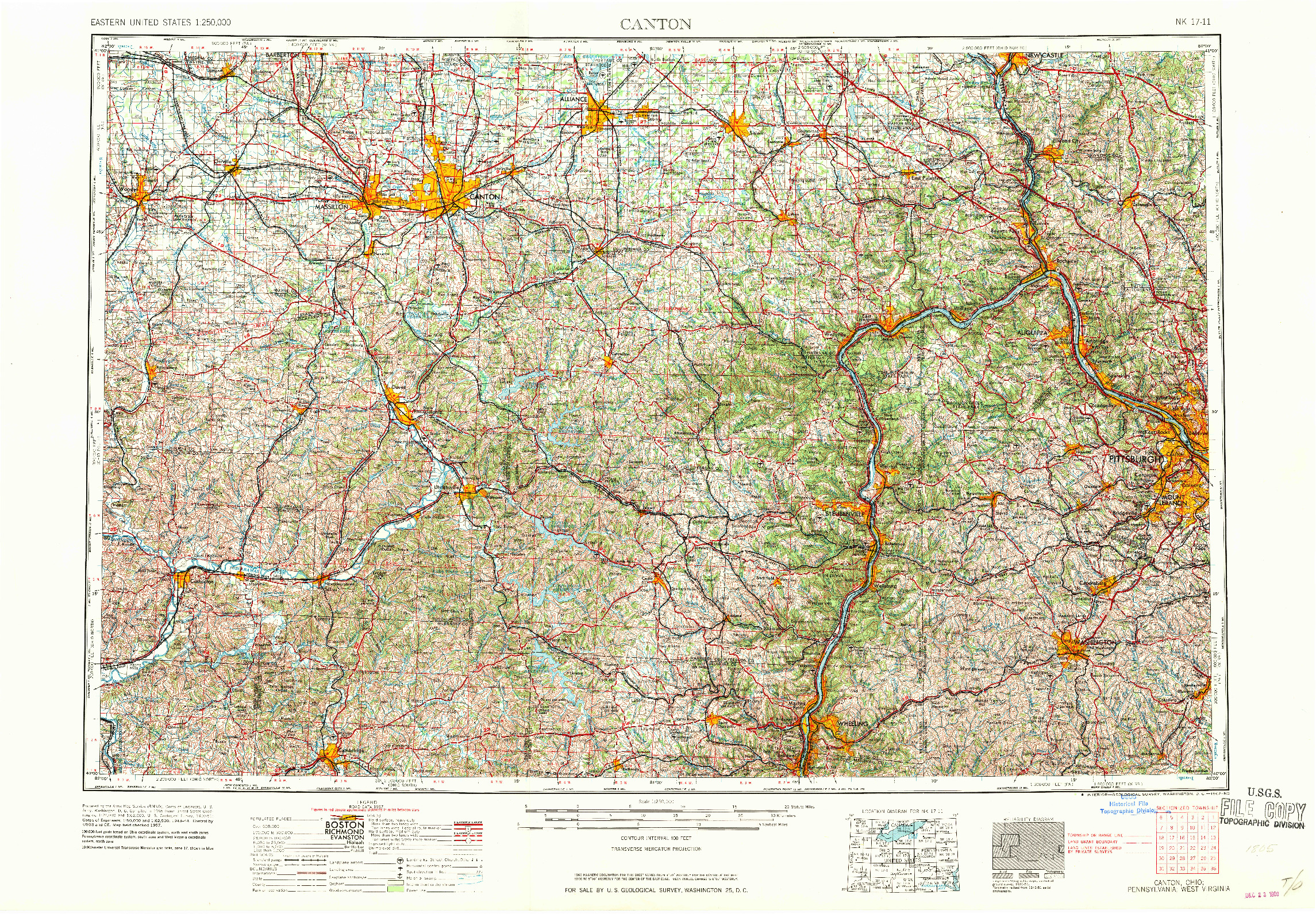 USGS 1:250000-SCALE QUADRANGLE FOR CANTON, OH 1962