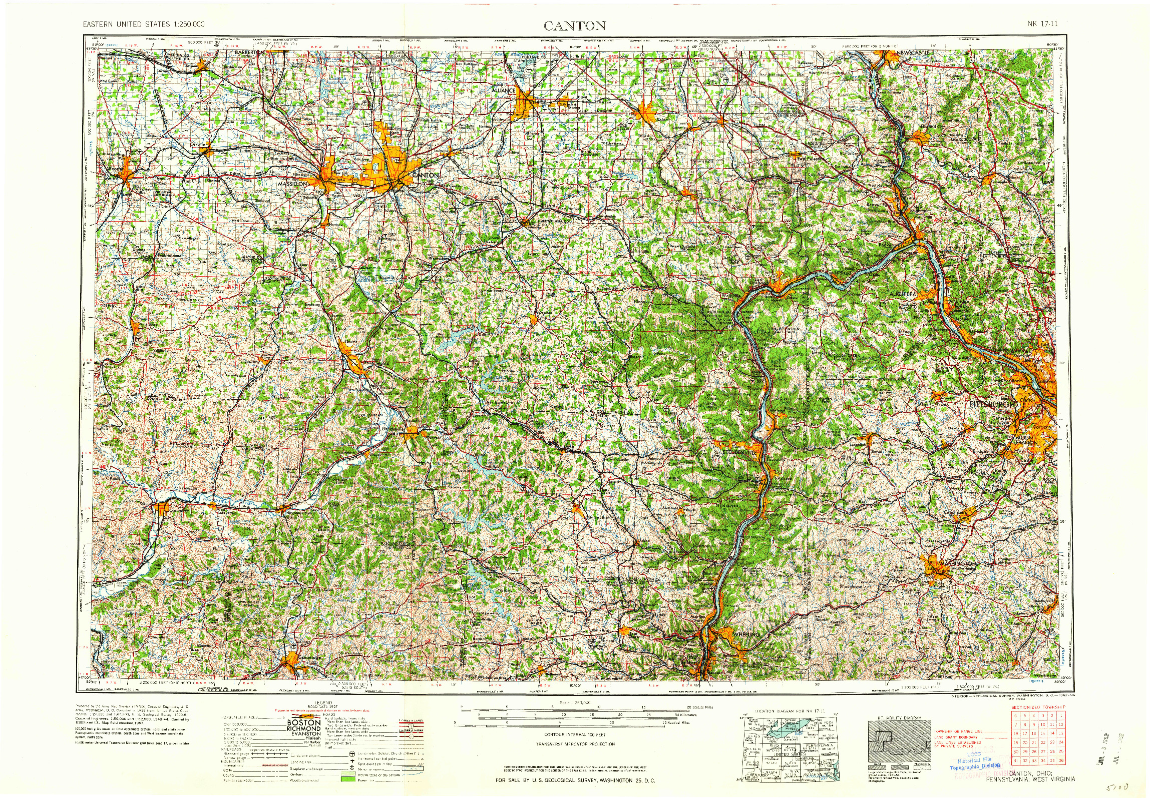 USGS 1:250000-SCALE QUADRANGLE FOR CANTON, OH 1962