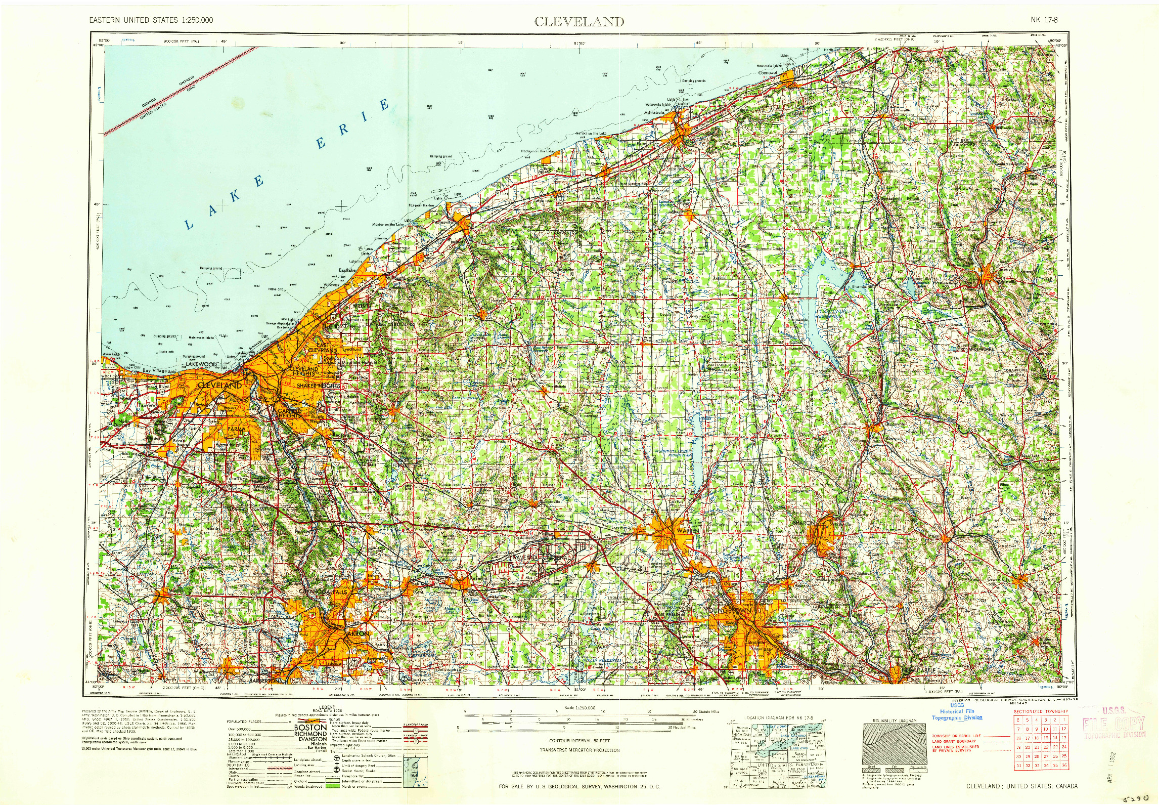 USGS 1:250000-SCALE QUADRANGLE FOR CLEVELAND, OH 1962