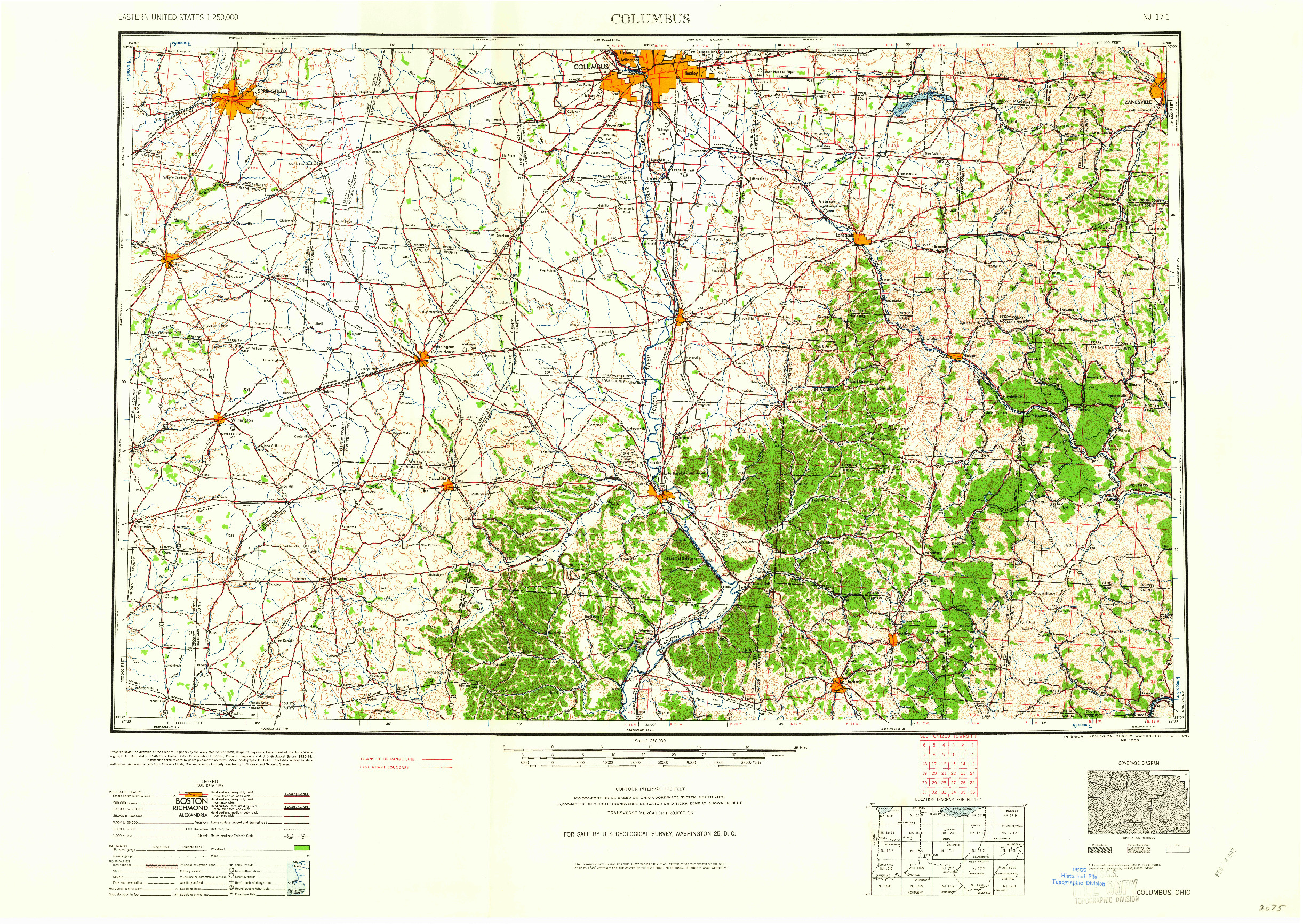 USGS 1:250000-SCALE QUADRANGLE FOR COLUMBUS, OH 1962