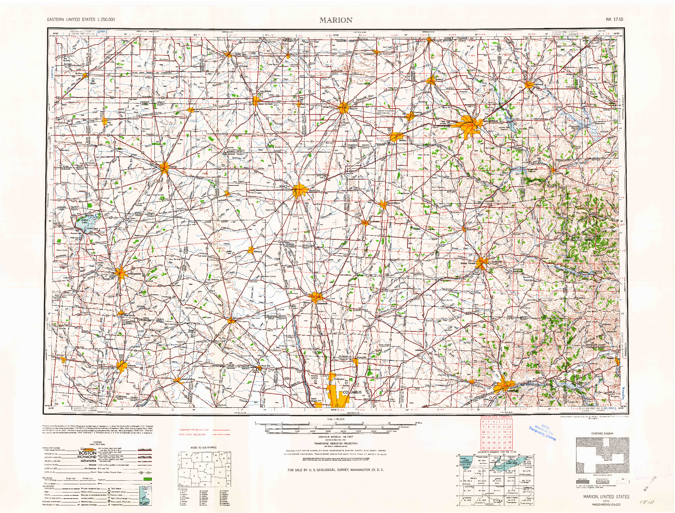 USGS 1:250000-SCALE QUADRANGLE FOR MARION, OH 1962