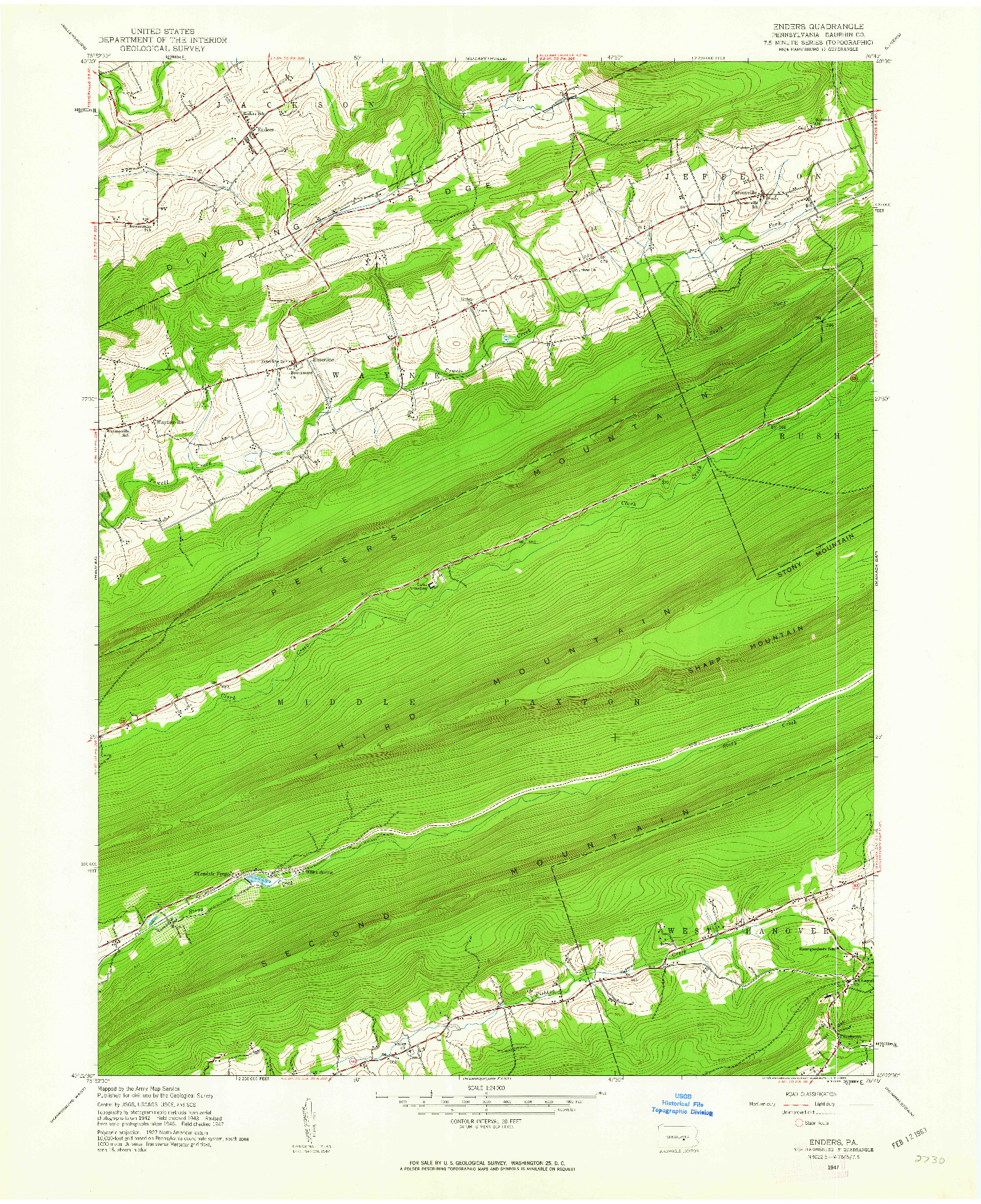 USGS 1:24000-SCALE QUADRANGLE FOR ENDERS, PA 1947