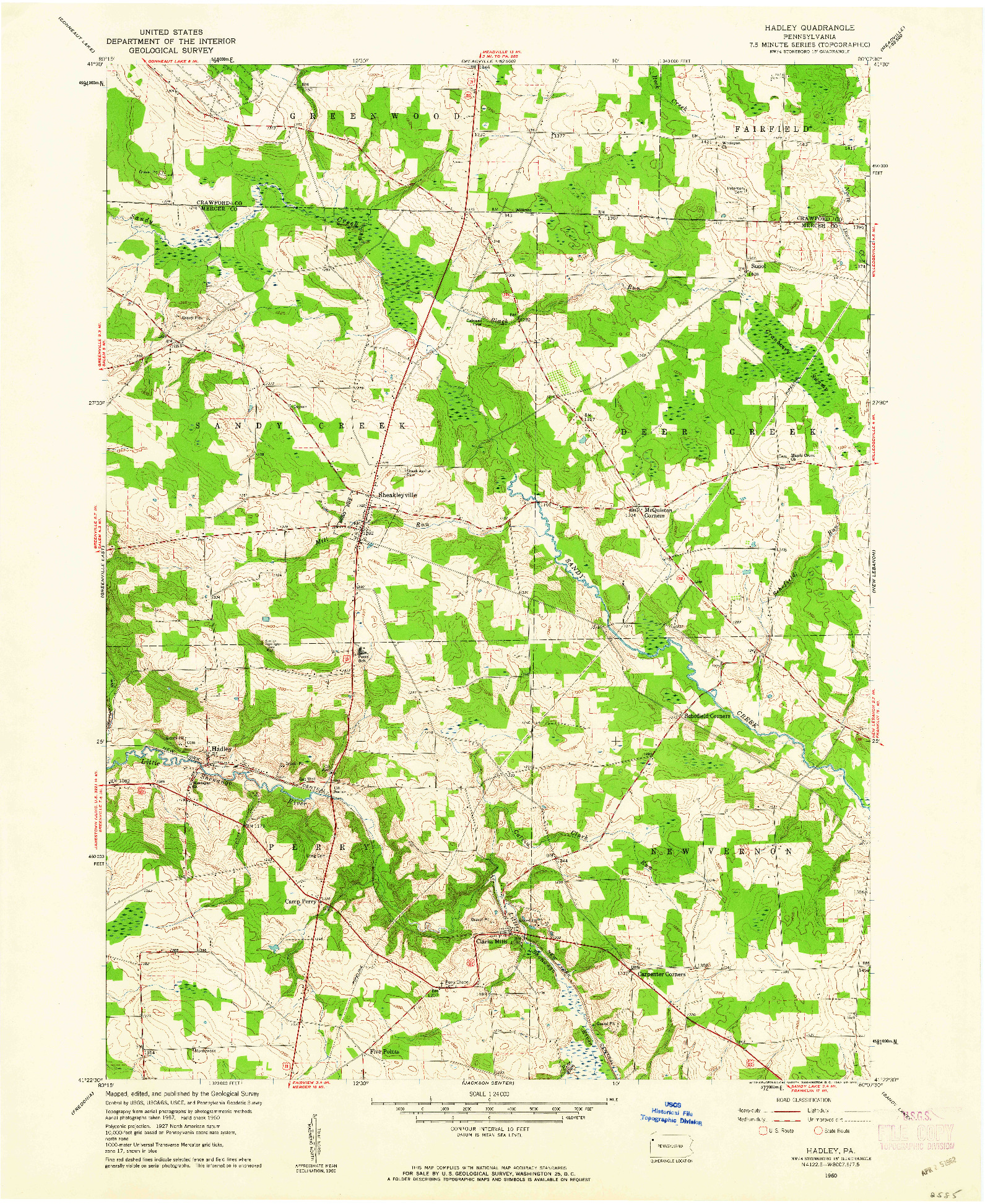 USGS 1:24000-SCALE QUADRANGLE FOR HADLEY, PA 1960