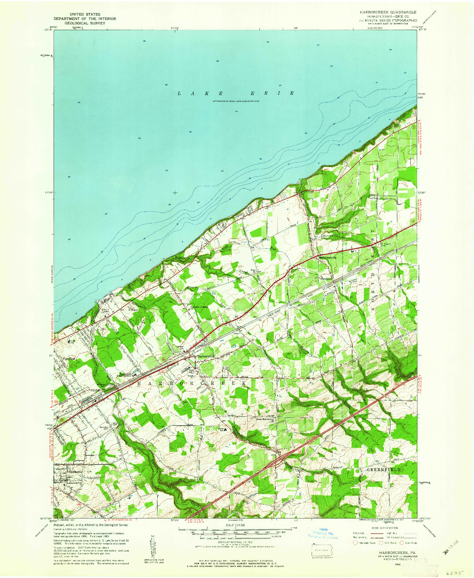 USGS 1:24000-SCALE QUADRANGLE FOR HARBORCREEK, PA 1960