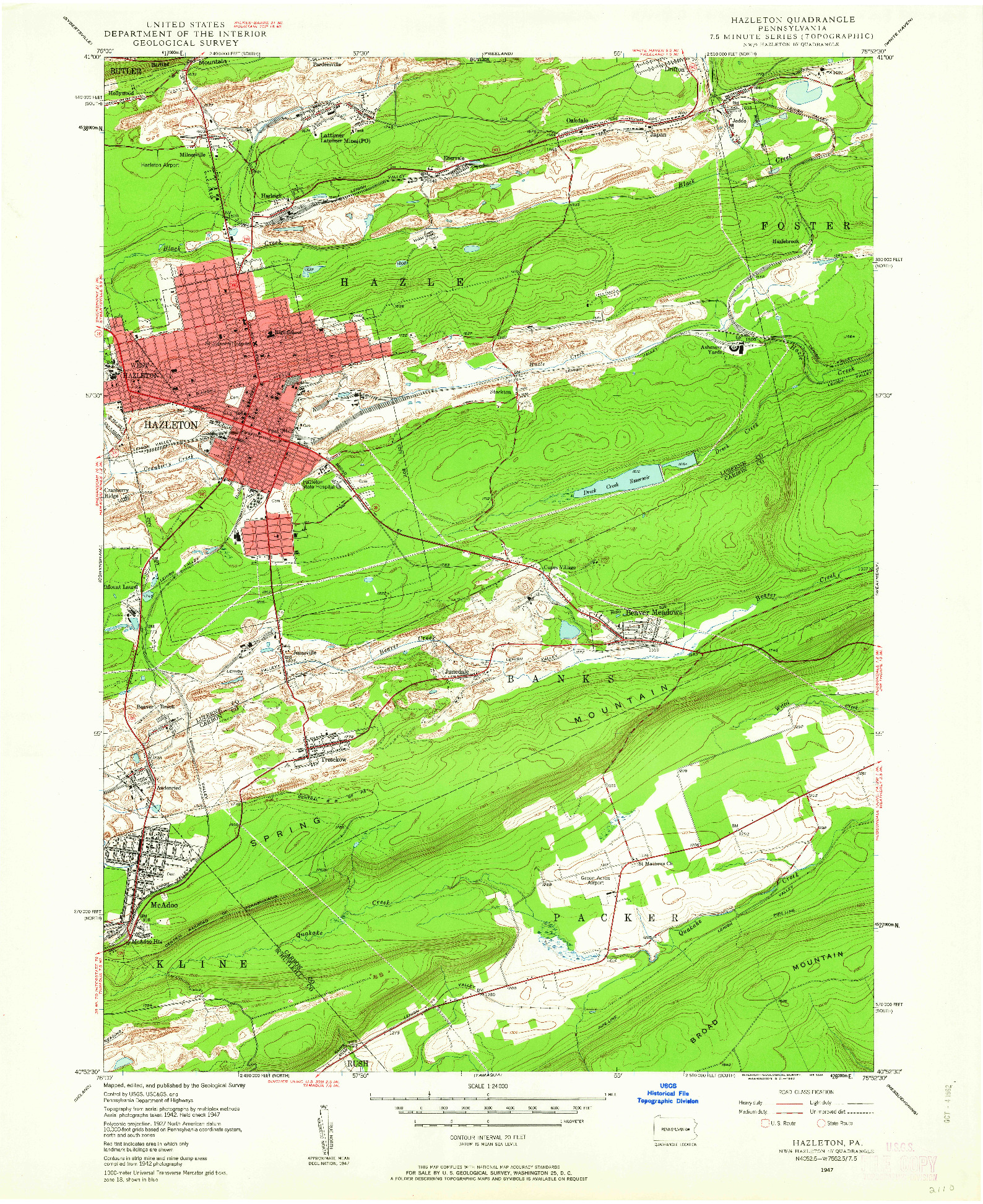 USGS 1:24000-SCALE QUADRANGLE FOR HAZLETON, PA 1947