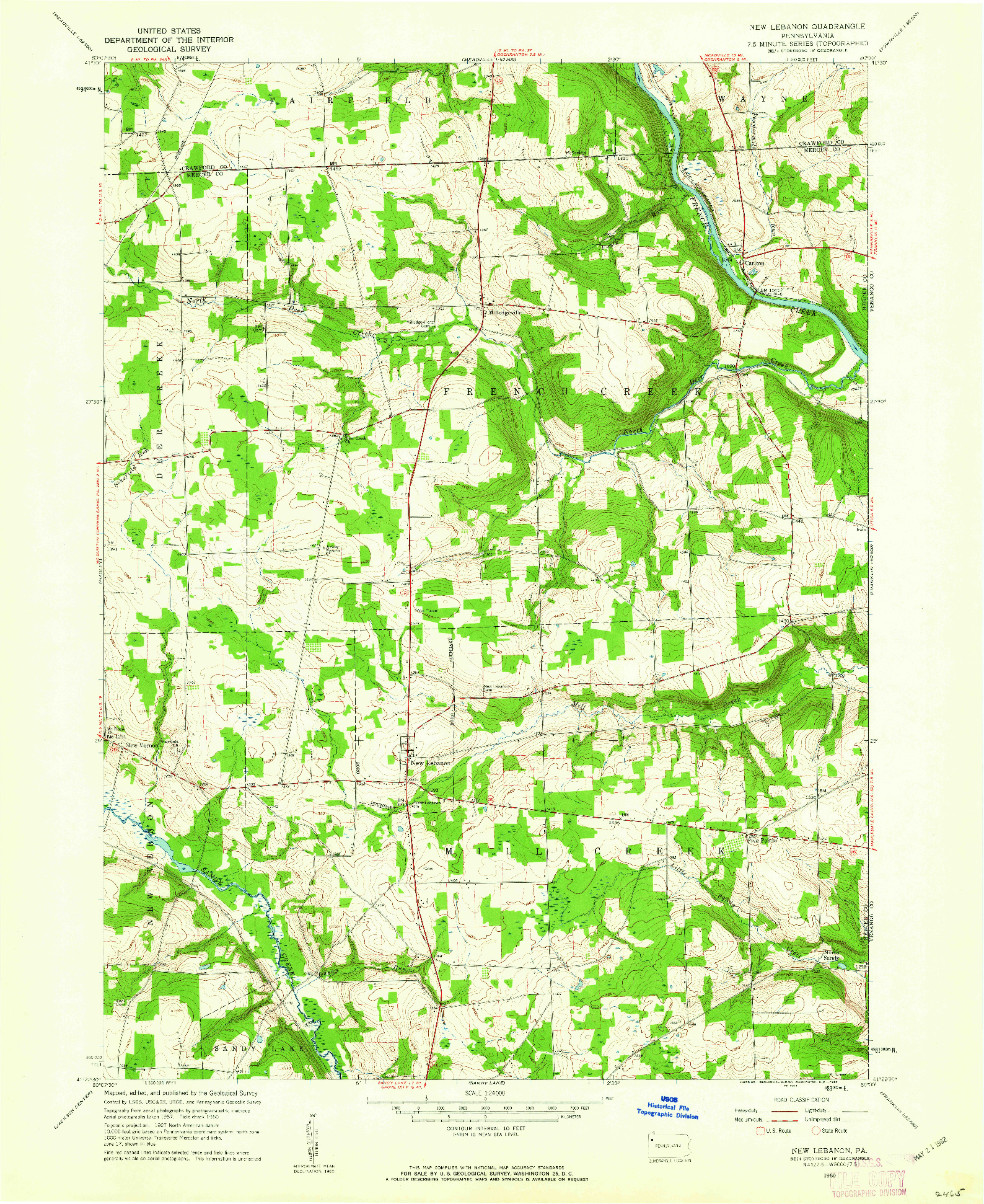 USGS 1:24000-SCALE QUADRANGLE FOR NEW LEBANON, PA 1960