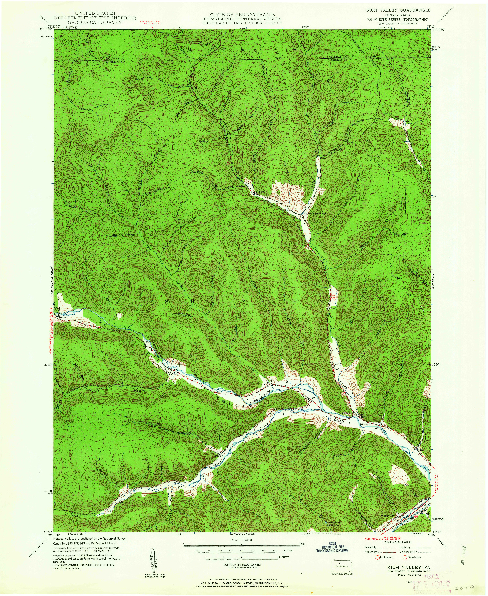 USGS 1:24000-SCALE QUADRANGLE FOR RICH VALLEY, PA 1948