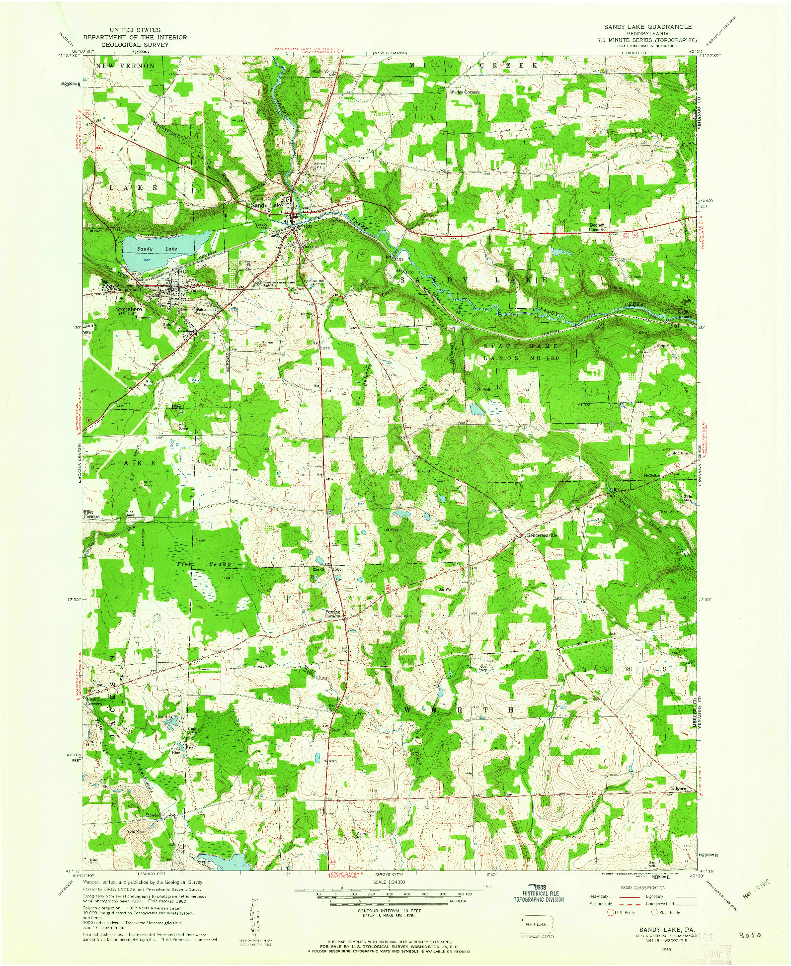 USGS 1:24000-SCALE QUADRANGLE FOR SANDY LAKE, PA 1960