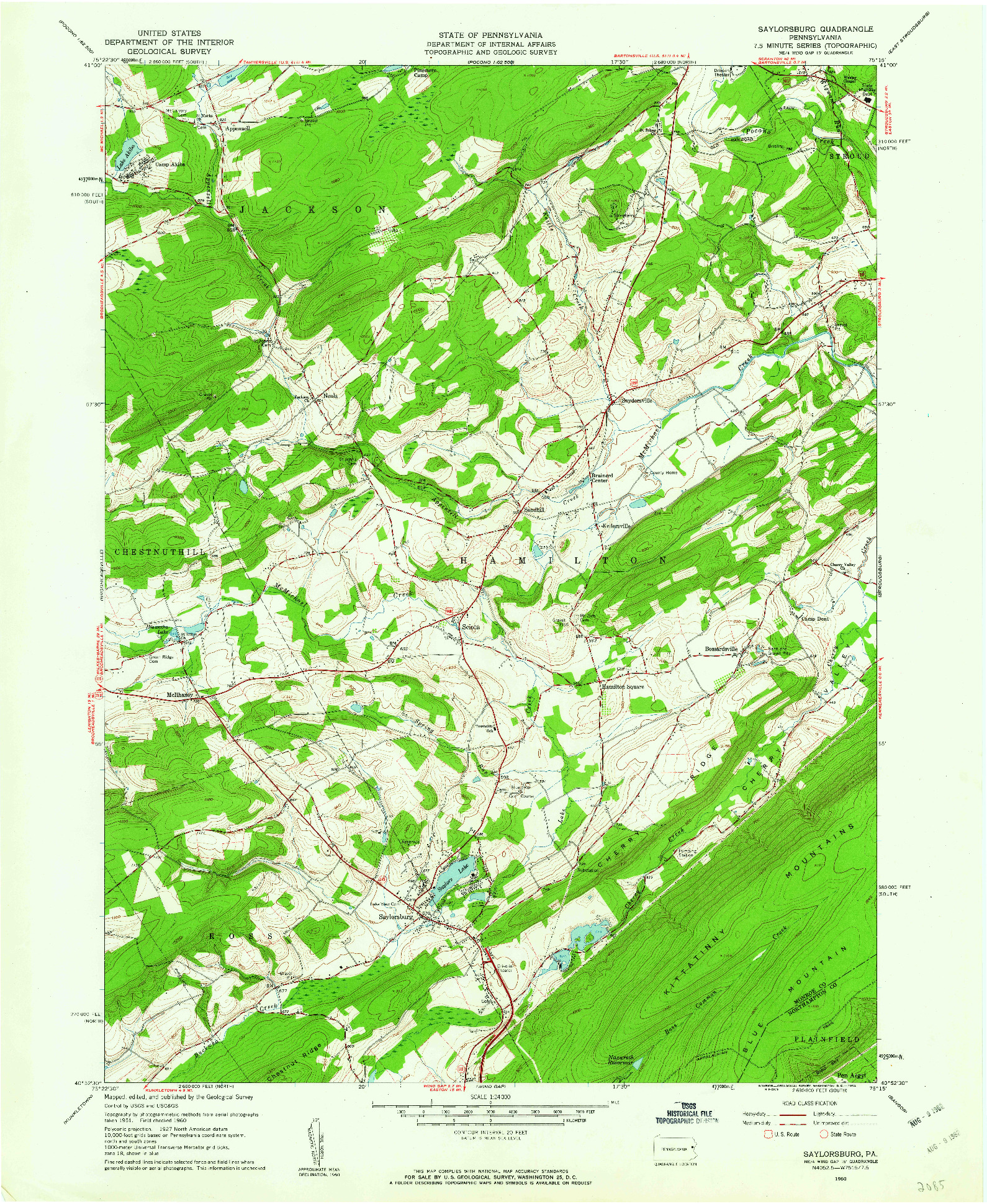 USGS 1:24000-SCALE QUADRANGLE FOR SAYLORSBURG, PA 1960