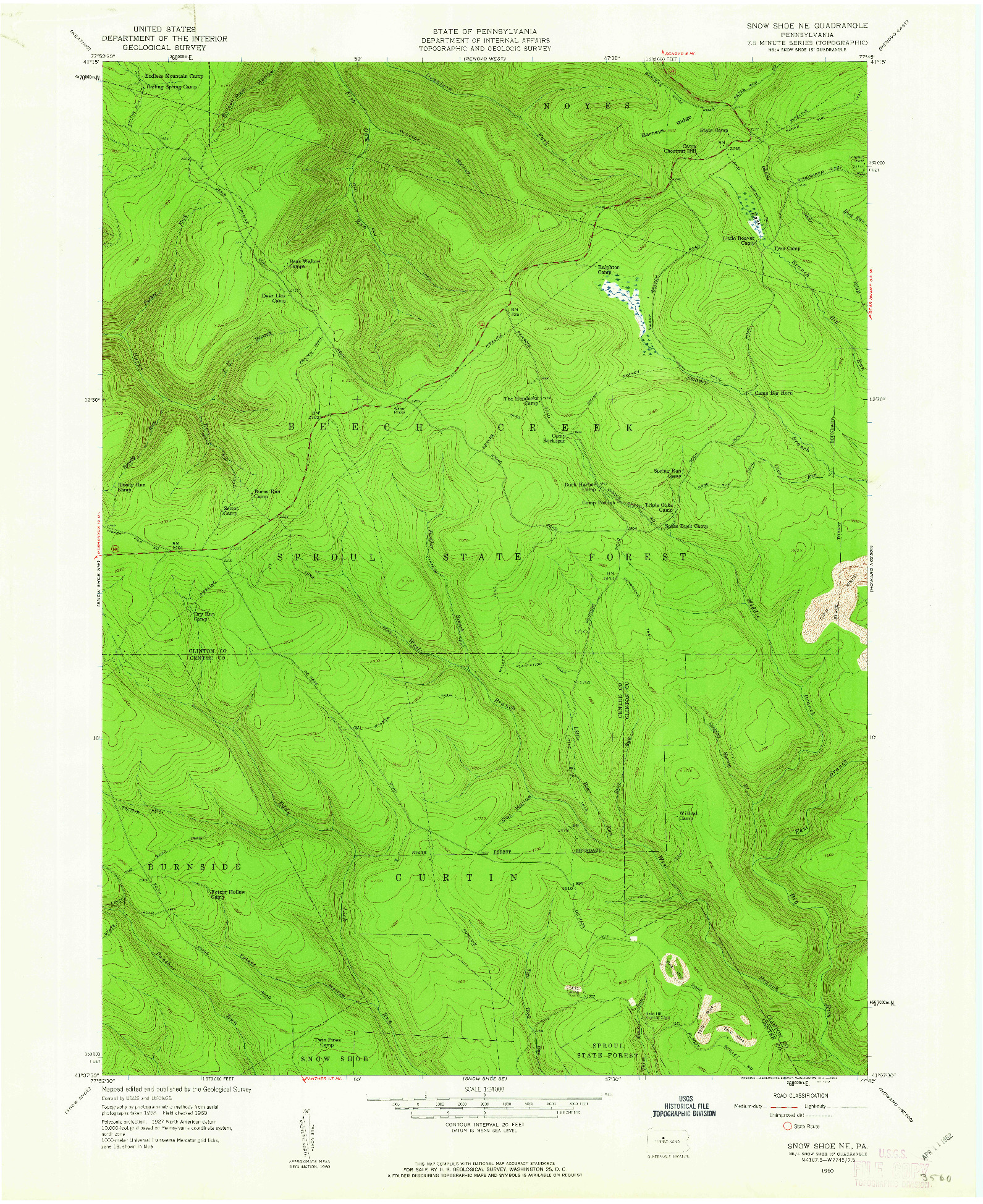 USGS 1:24000-SCALE QUADRANGLE FOR SNOW SHOE NE, PA 1960