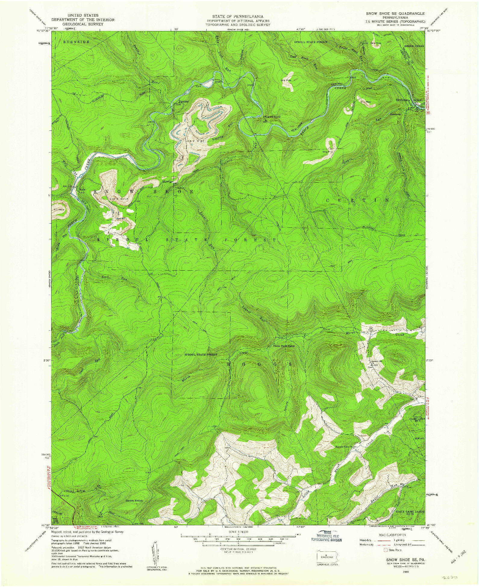 USGS 1:24000-SCALE QUADRANGLE FOR SNOW SHOE SE, PA 1960